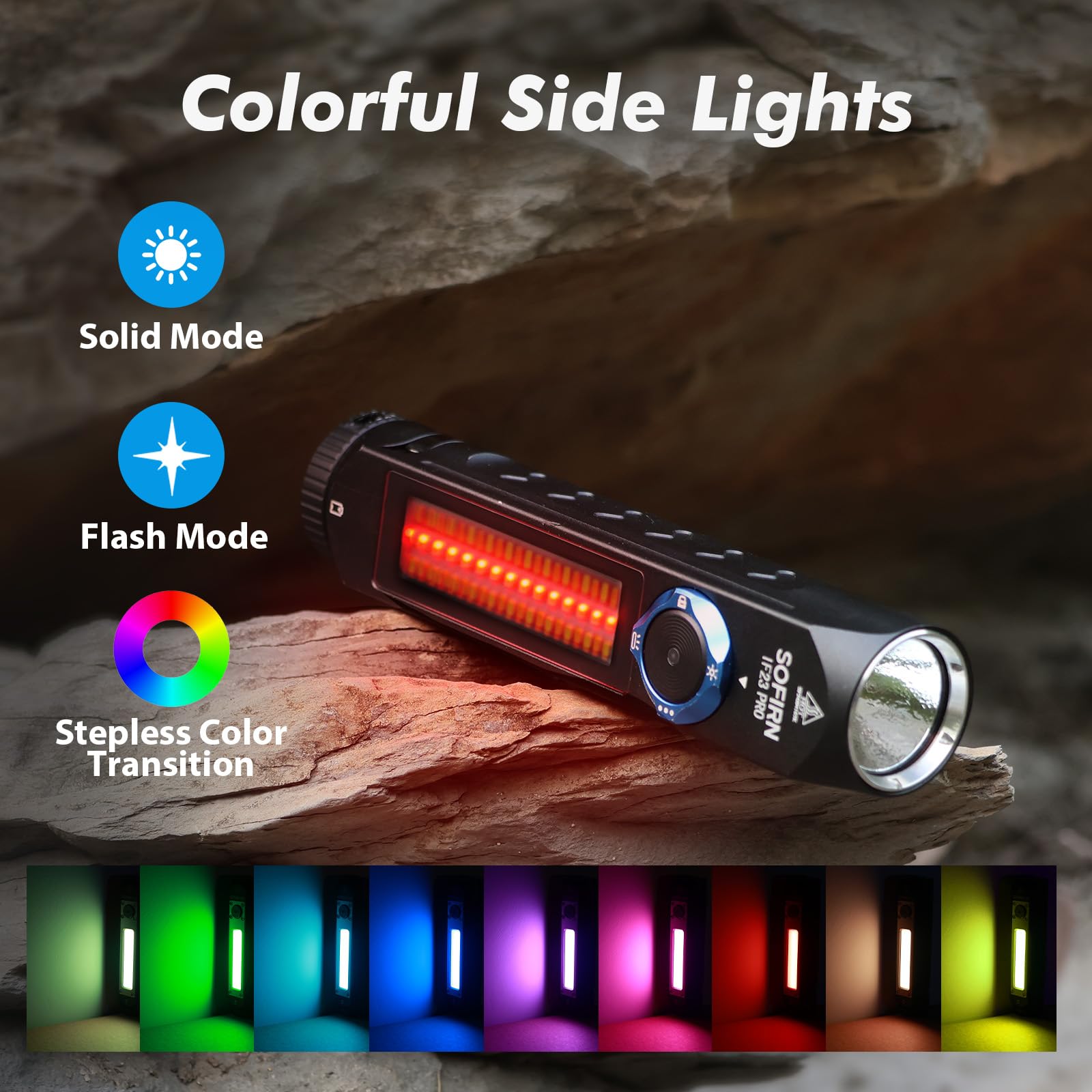 Sofirn If23 Pro Flashlight Rechargeable 5000 High Lumen, Super Bright 3-In-I Flashlight With Side White Light & Rgb Color Light,
