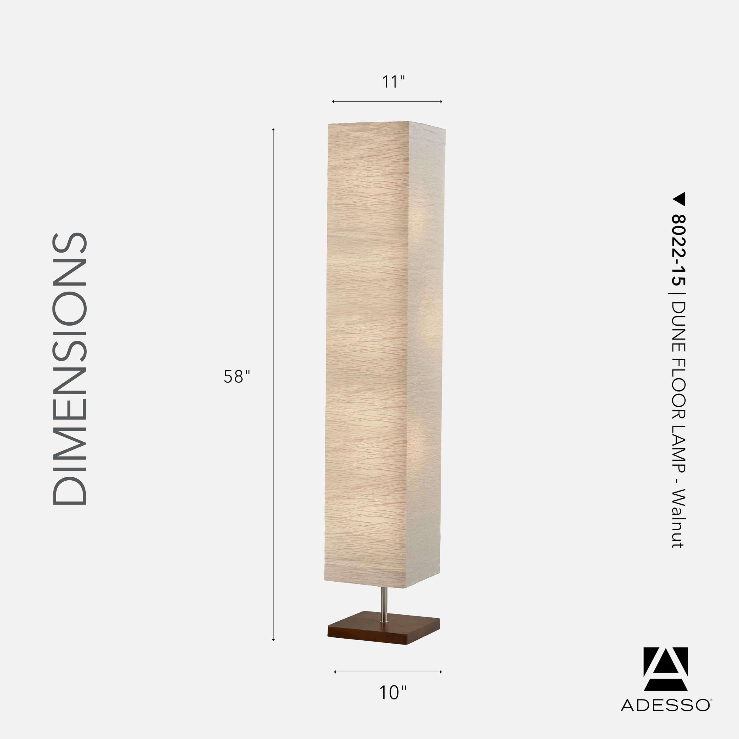 Adesso Three Light Floor Lamp - Adjustable Brightness, Walnut Base, Model 8022-15, Ideal for Bedroom & Living Room Decor