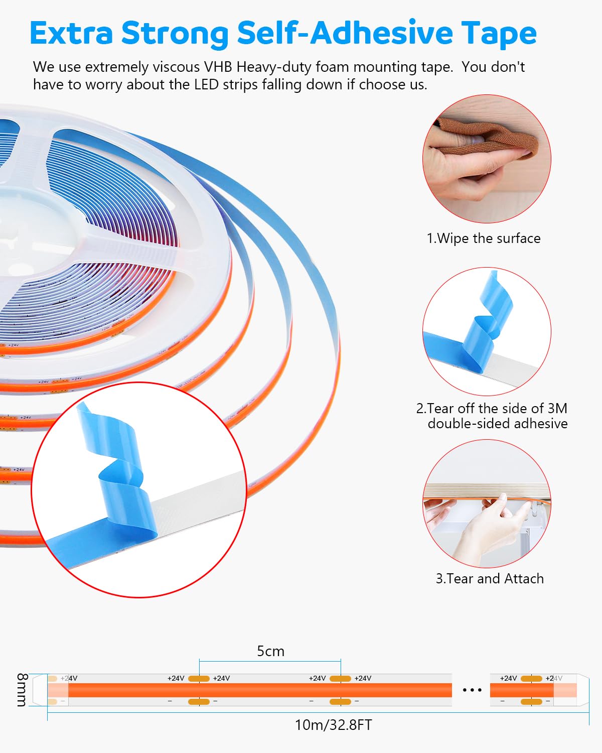 Aclorol Led Cob Light Strip 32.8Ft Red Led Strip Lights 24V Flexible Led Strip Lighting Led Tape For Bedroom Cabinet Other Diy L