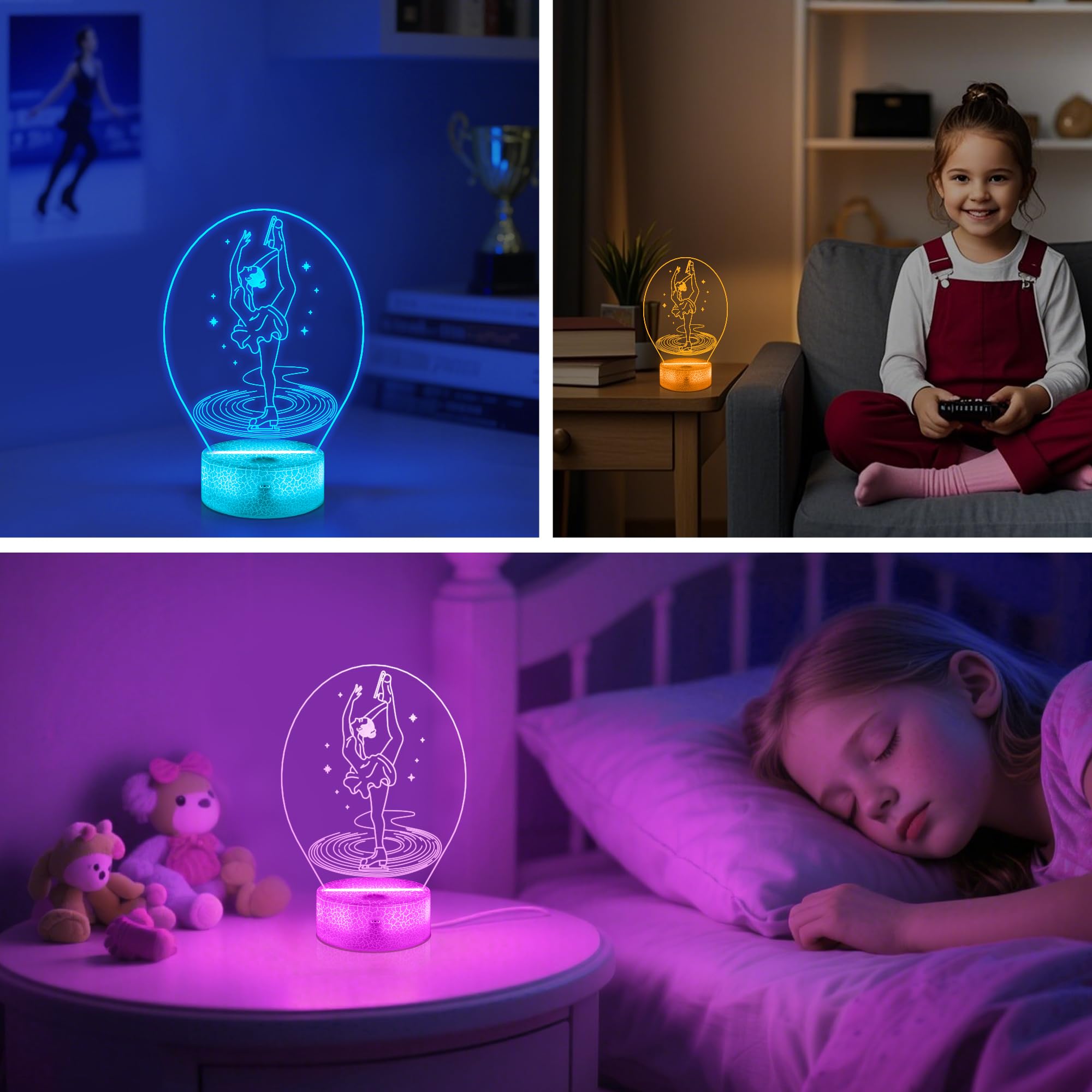 OkiyiD Figure Skating Gifts for Girls, Ice Skating Night Light 3D Illusion Lamp with 16 Colors Remote Control, Skater Gift for G