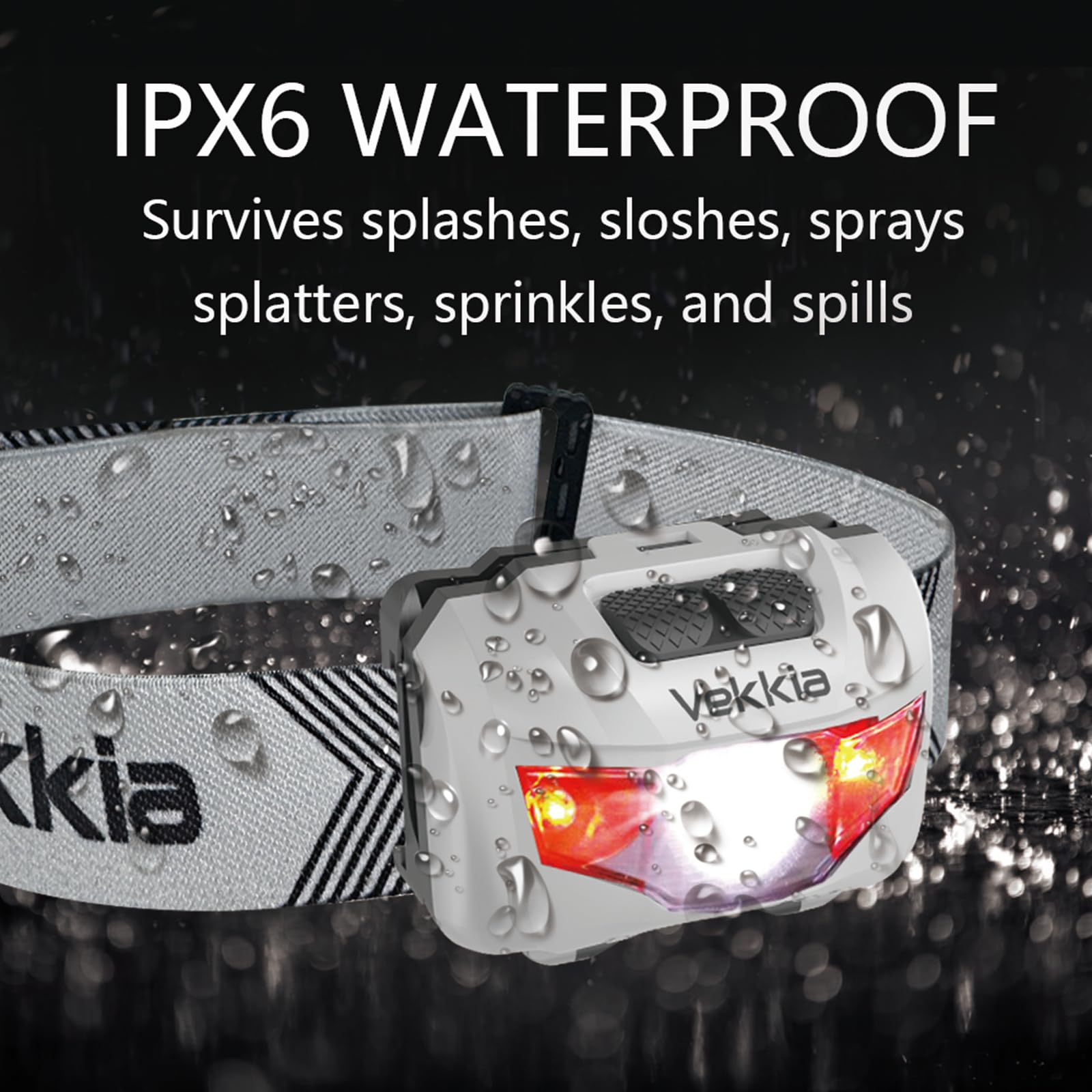 Vekkia Ultra Bright Led Headlamp-5 Lighting Modes,White & Red Leds Head Lamp, Camping Accessories Gear. Ipx6 Waterproof Headligh