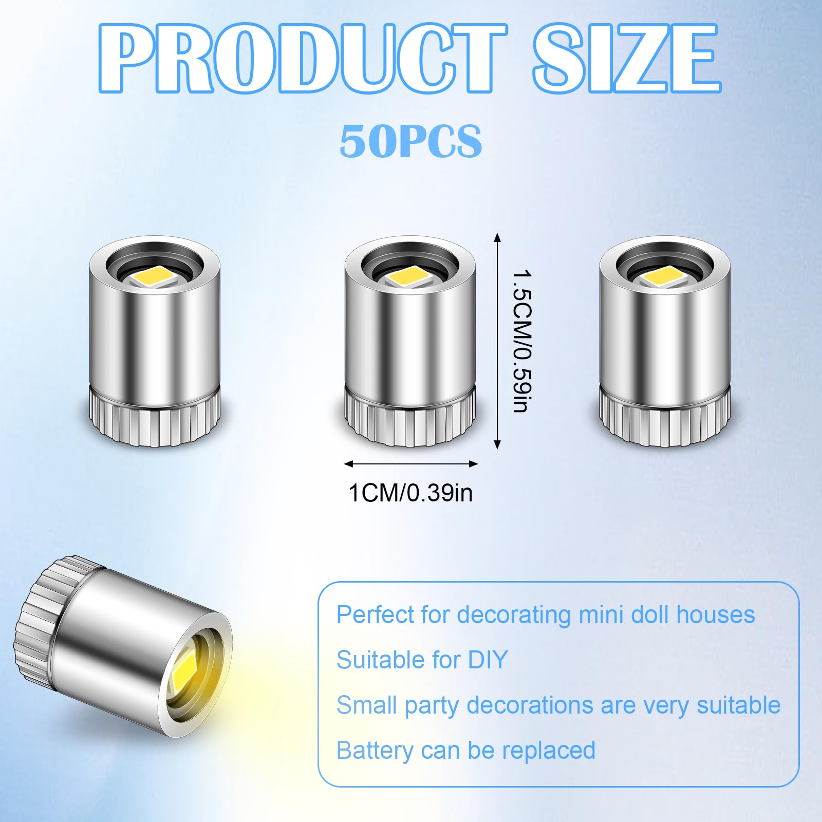 Welecom Miniature LED Lights, 50 Pcs, Battery Included, Plastic, Mix Color, Model Wel-240611-1