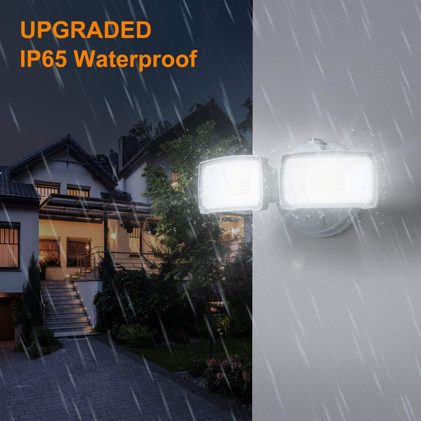 LEPOWER 3000LM Dusk to Dawn LED Security Light, 28W, IP65 Waterproof, 5500K White, 2 Adjustable Heads, Model YY01B-WH, White
