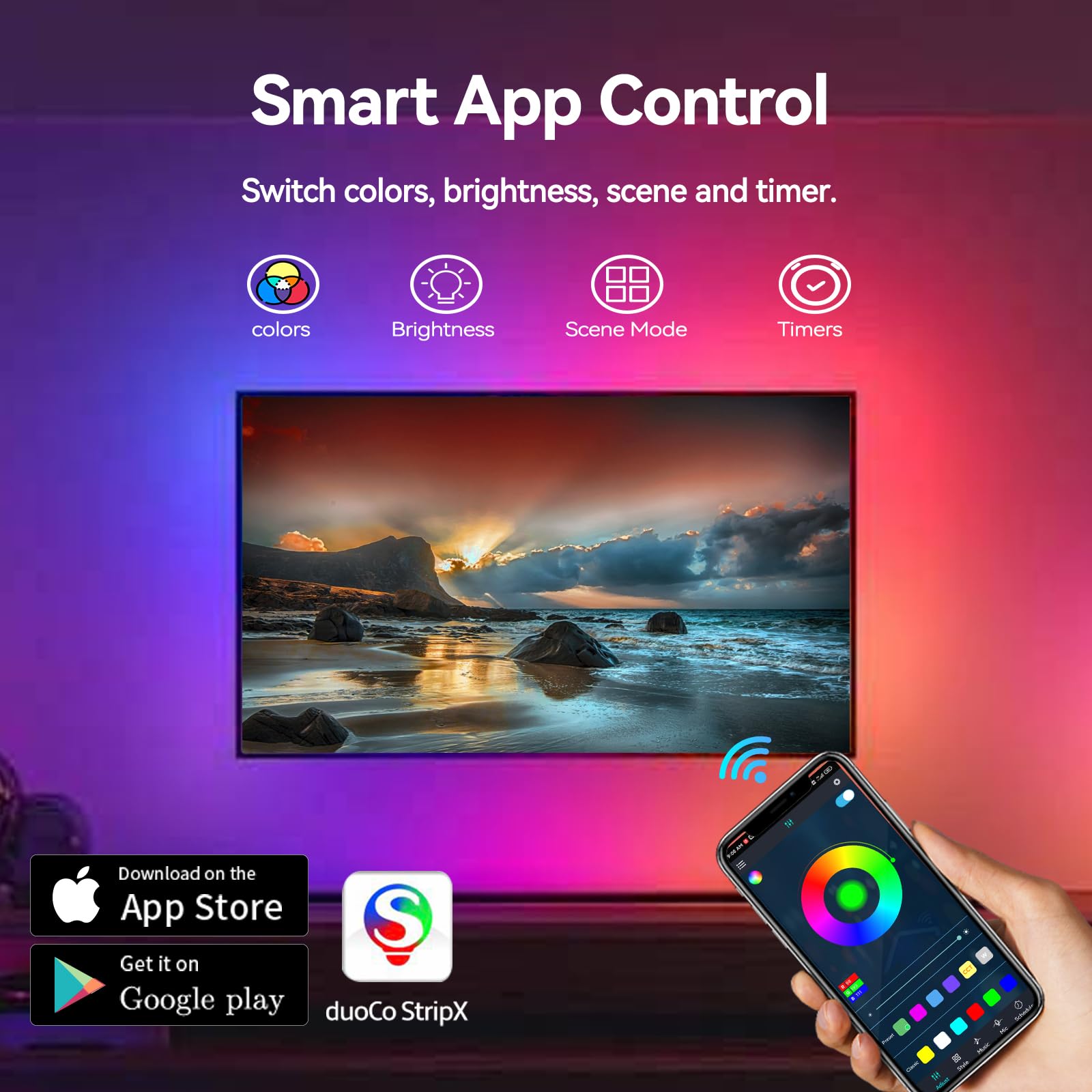 Led Tv Backlight, 16.4Ft Rgbic Tv Backlight For 55-70 Inch Tv, Smart Led Light For Tv With Bluetooth App And Remote Control, Col