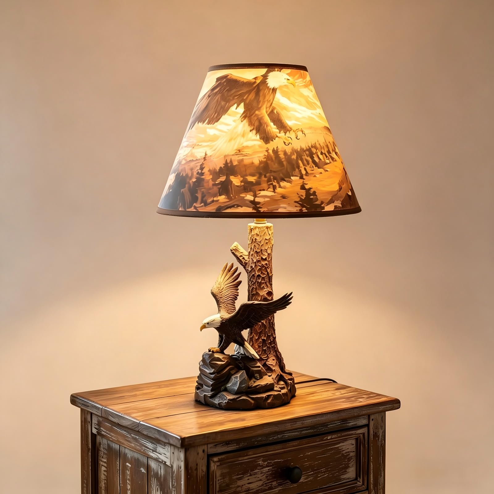 Trsenfsvar FVintage Eagle Resin Table Lamp 14.25 H 9 W, Shade 3D Sculpture Base, Free LED Bulb Included for Home Decor