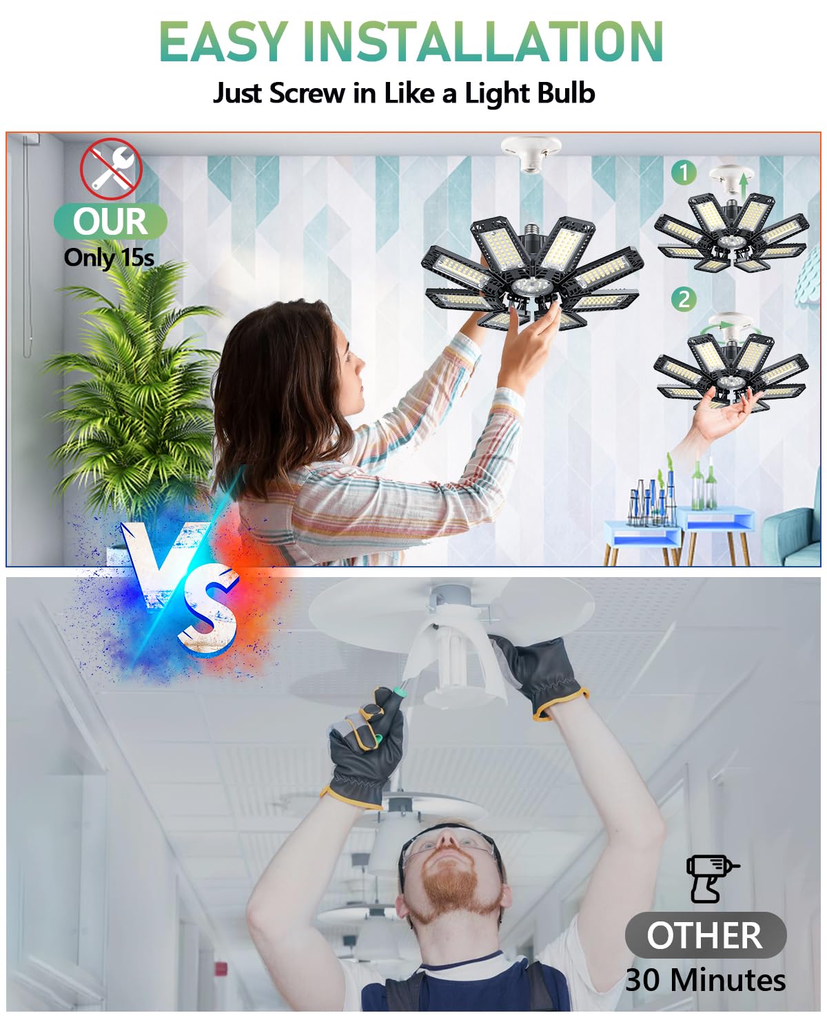 Yibeyyds Led Garage Lights Garage Light - 240W 24000Lm Garage Lights Ceiling Led,6500K Led Garage Ceiling Lights With 8+1 Deform