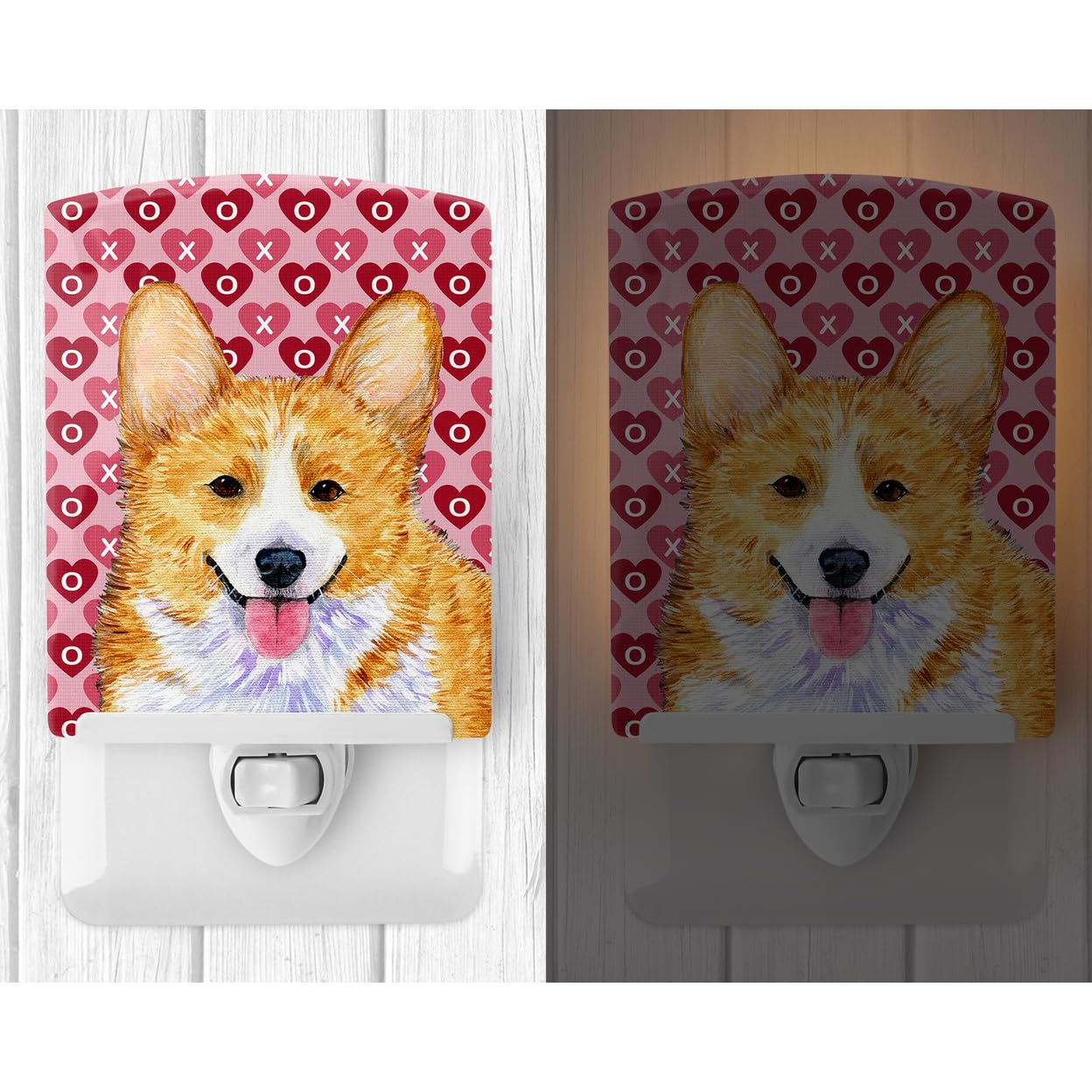 Carolines Treasures Ceramic Night Light Corgi Hearts, 6x4x3in, Multicolor, Model SS4486CNL, UL-Certified for Bedroom, Bathroom, Nursery
