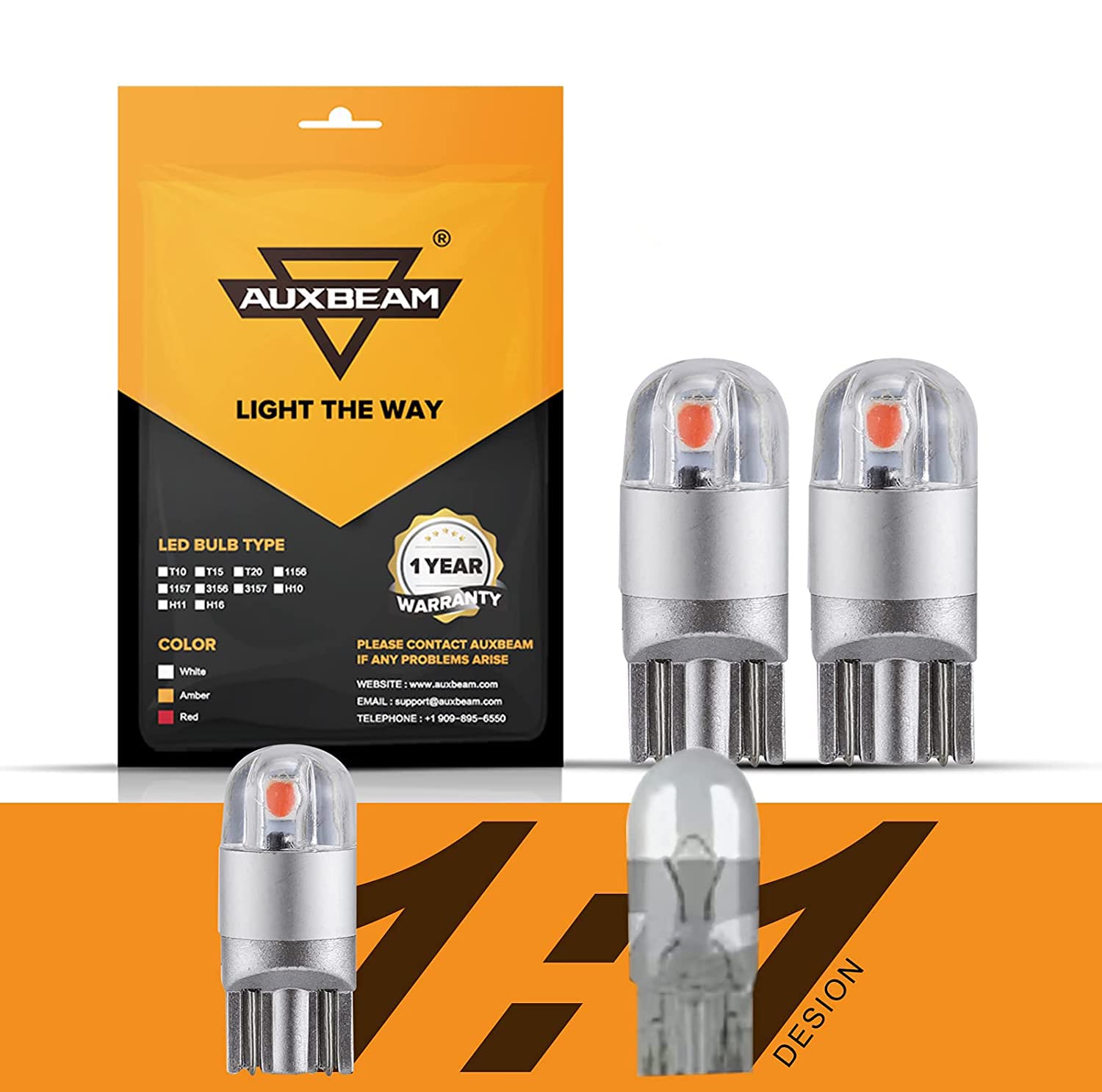 Auxbeam T10 194 LED Bulbs, Super Bright Red, Non-Polarity, 2 PCS, for Car Interior, Dashboard, License Plate, Dome, Brake Light