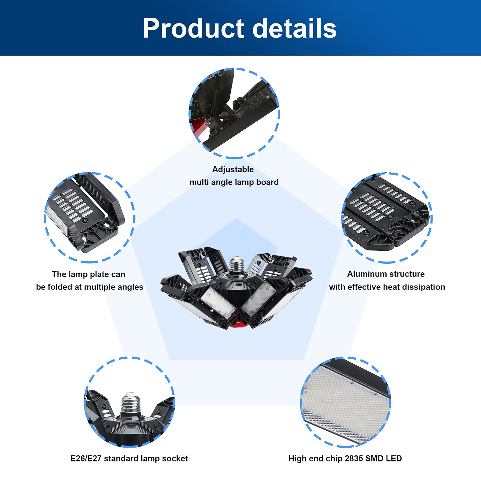 Rehave 12 Panel Led Garage Lights, 180W 18000Lm, Deformable Shop Lights For Barn & Workshop