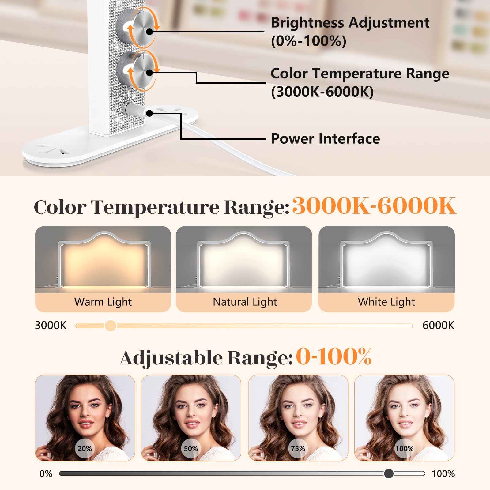 Yokilly Arc Half Moon Light - 34" Foldable LED Desk Lamp, Stepless Brightness, White Aluminum for Manicurists