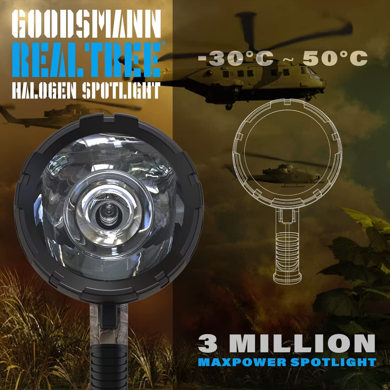 Goodsmann Spotlight Camo Hunting Spot Lights 12 Volt Marine Spotlight Tacticpro 1500 Lumen Realtree® Xtra Halogen Boat Spotlighting 9924-H102-01