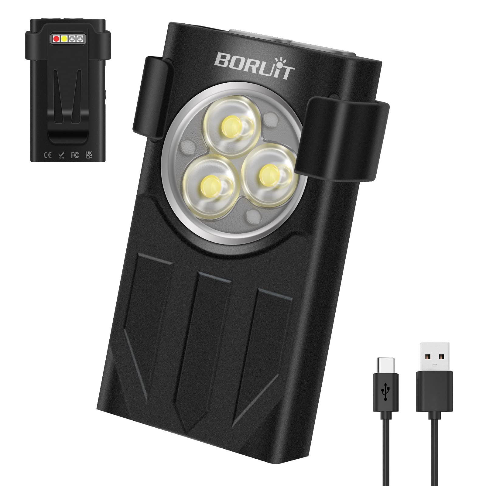 BORUIT V7 Mini Flashlight 1100 Lumens USB-C Rechargeable IPX5 Waterproof Black Aluminum