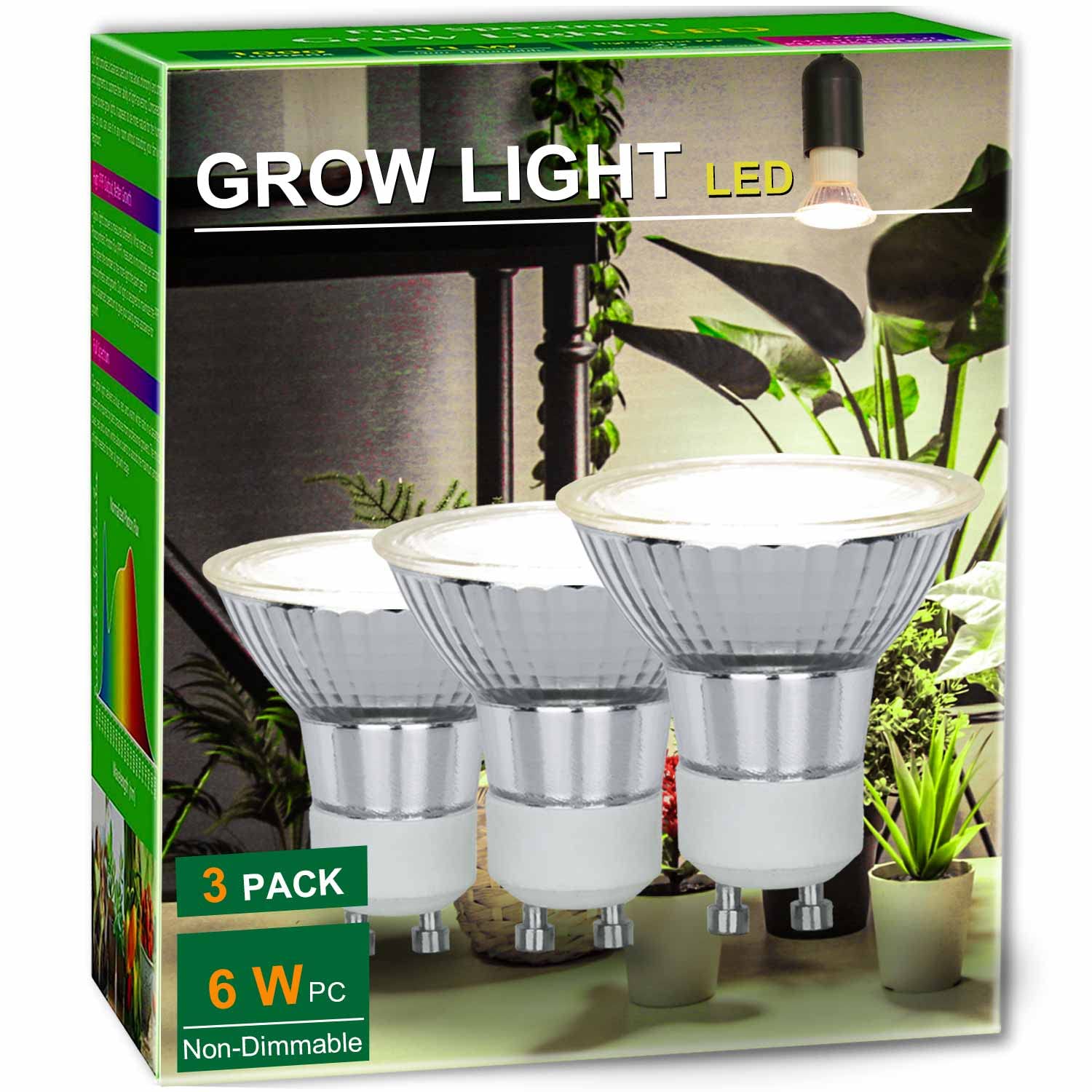 Dommia Grow Light, Gu10 Full Spectrum Grow Light Bulb, 5W Par16 Led Plant Light Bulb For Indoor Plants, Neutral White 4000K, 3-Count