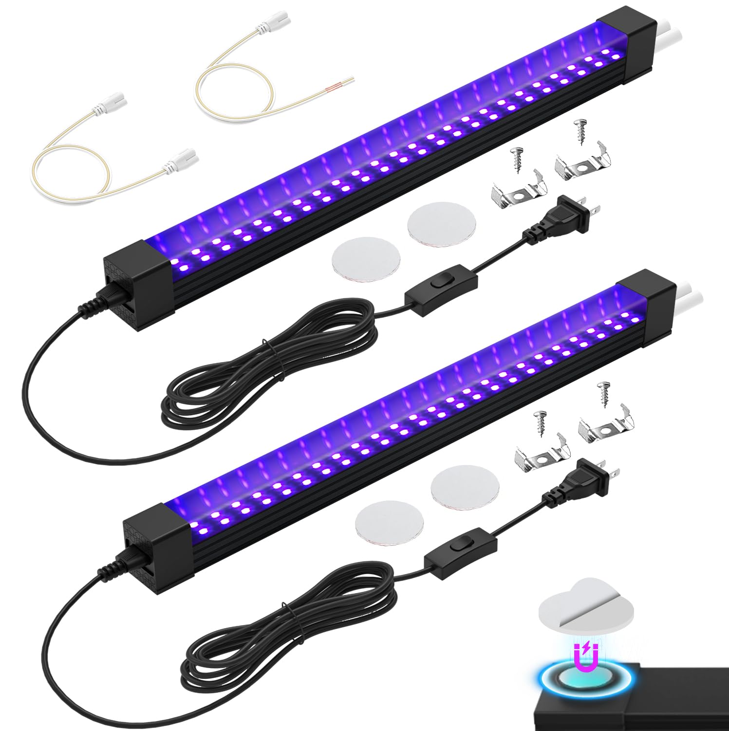 Sayitwill 365NM Black Light Bar 15W 1FT  UV Blacklight Band for Dispaly  Linkable LED Black Lights with ON/Off Switch  for Uranium Glass Minerals/Rock Curio Cabinetry Glow Party Halloween  2 Pack