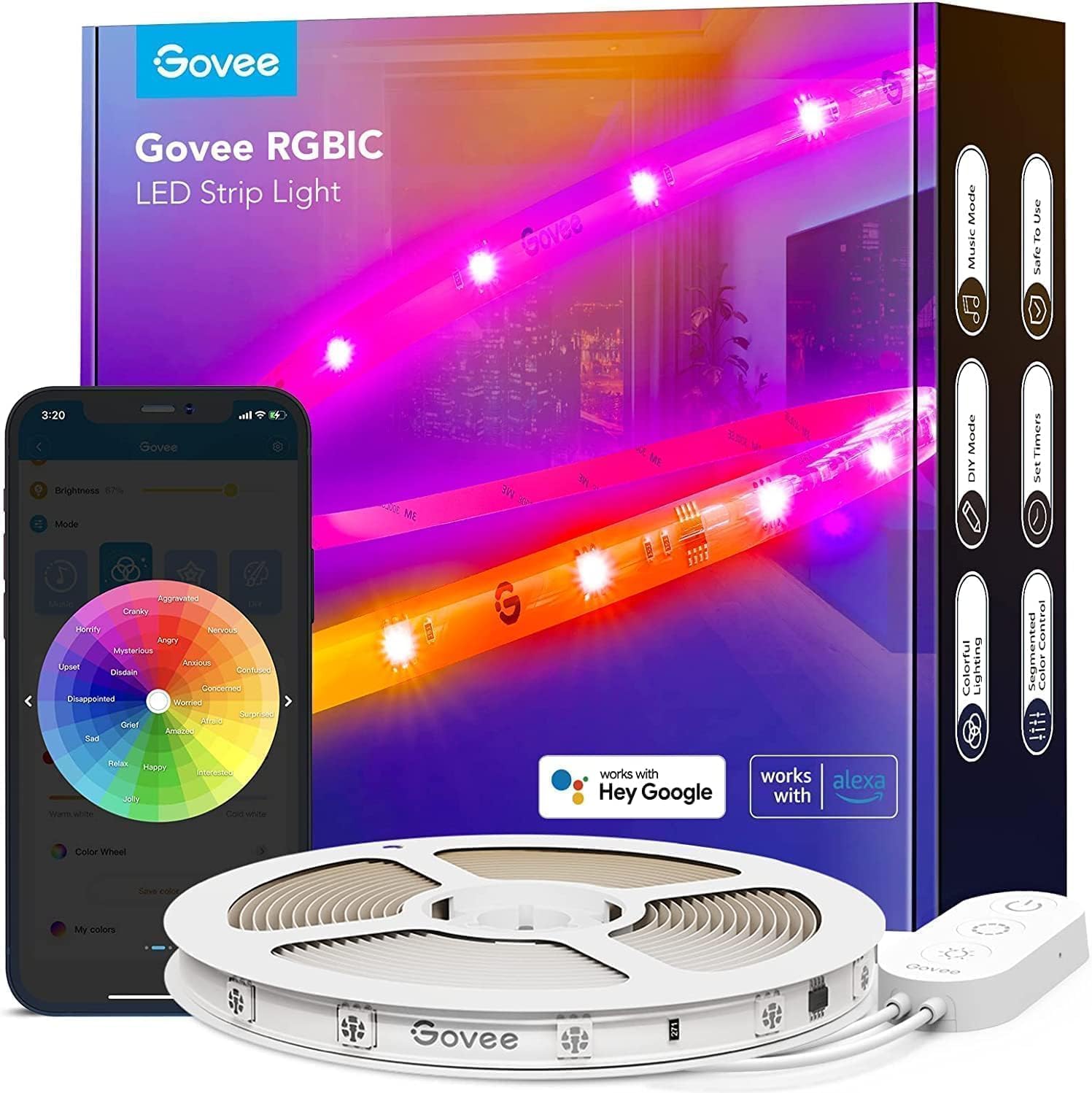 Govee RGBIC LED Strip Lights 16.4ft WiFi Smart Lights Alexa/Google Assistant Music Sync Color Changing Model H619A