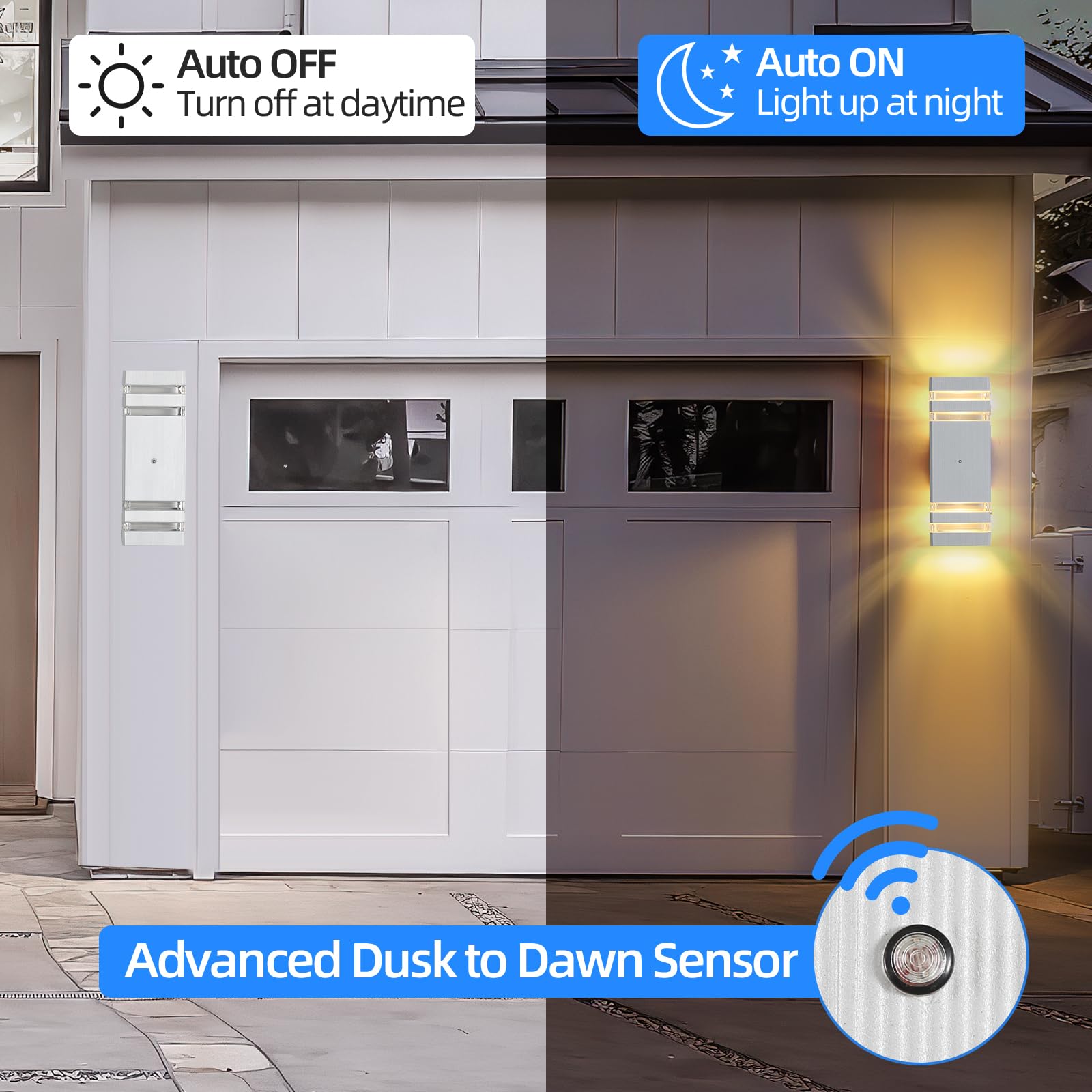 Dariisi Dusk To Dawn Outdoor Wall Lights 2 Pack, Up And Down Porch Lights Outdoor White Wall Light Fixture, Waterproof Exterior