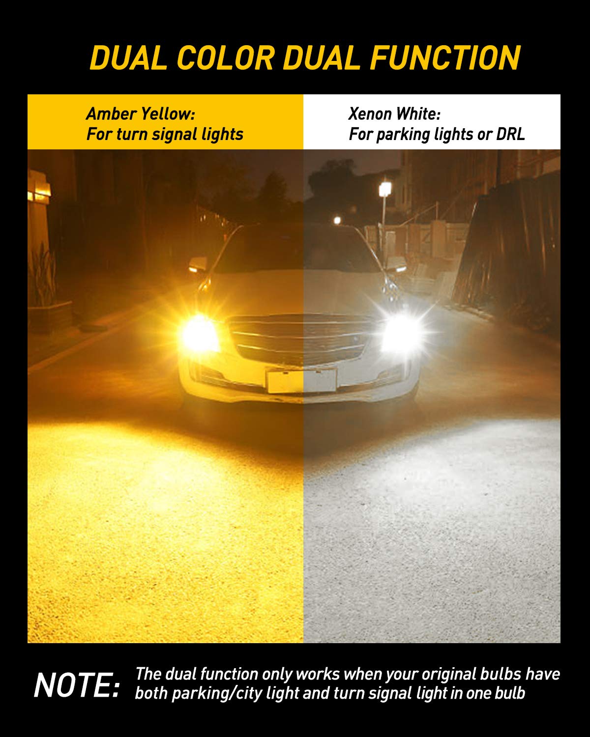 AUXITO White and Amber Dual Color Switchback 3157 3155 3457 4157 LED Bulbs with Projector 3030 Chipsets for Car Turn Signal Ligh