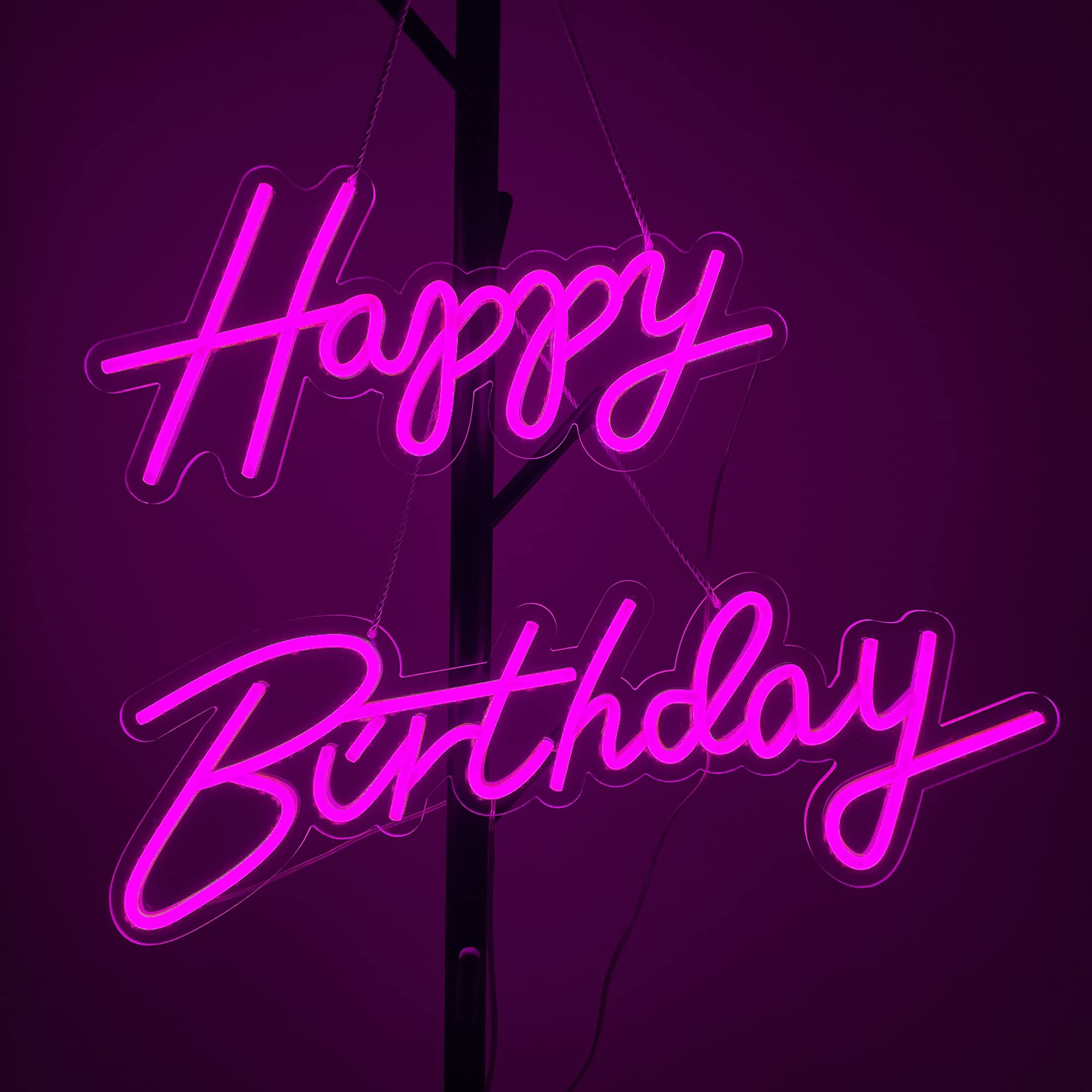 ASIUXIRS Neon Sign - Happy Birthday Wall Art - 37x8 Inch - Pink - Acrylic