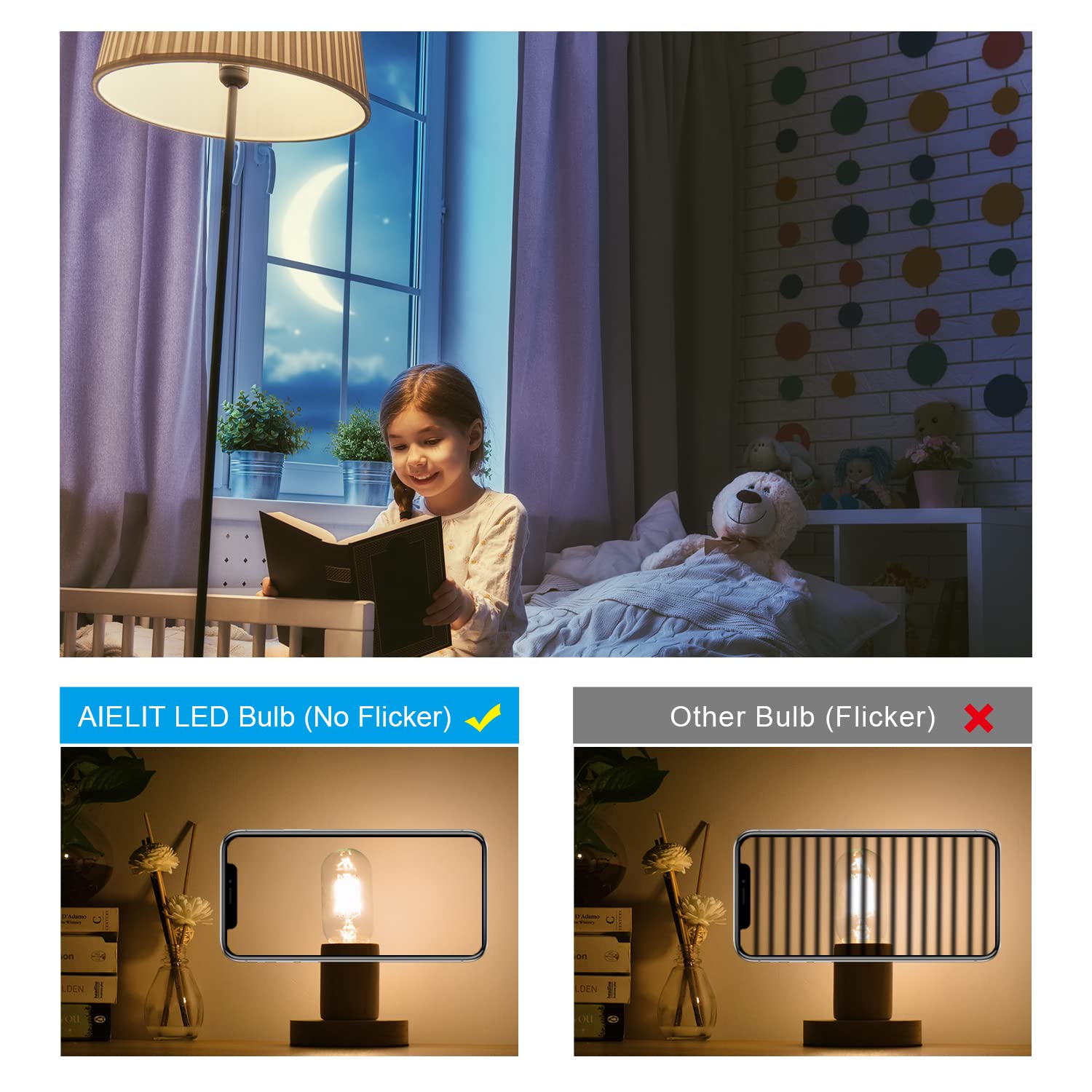 Aielit T45/T14 6W E26 Led Tube Bulb 60 Watt Equivalent, Dimmable(0-100%), Soft White 3000K, Antique Edison Filament Light Bulbs