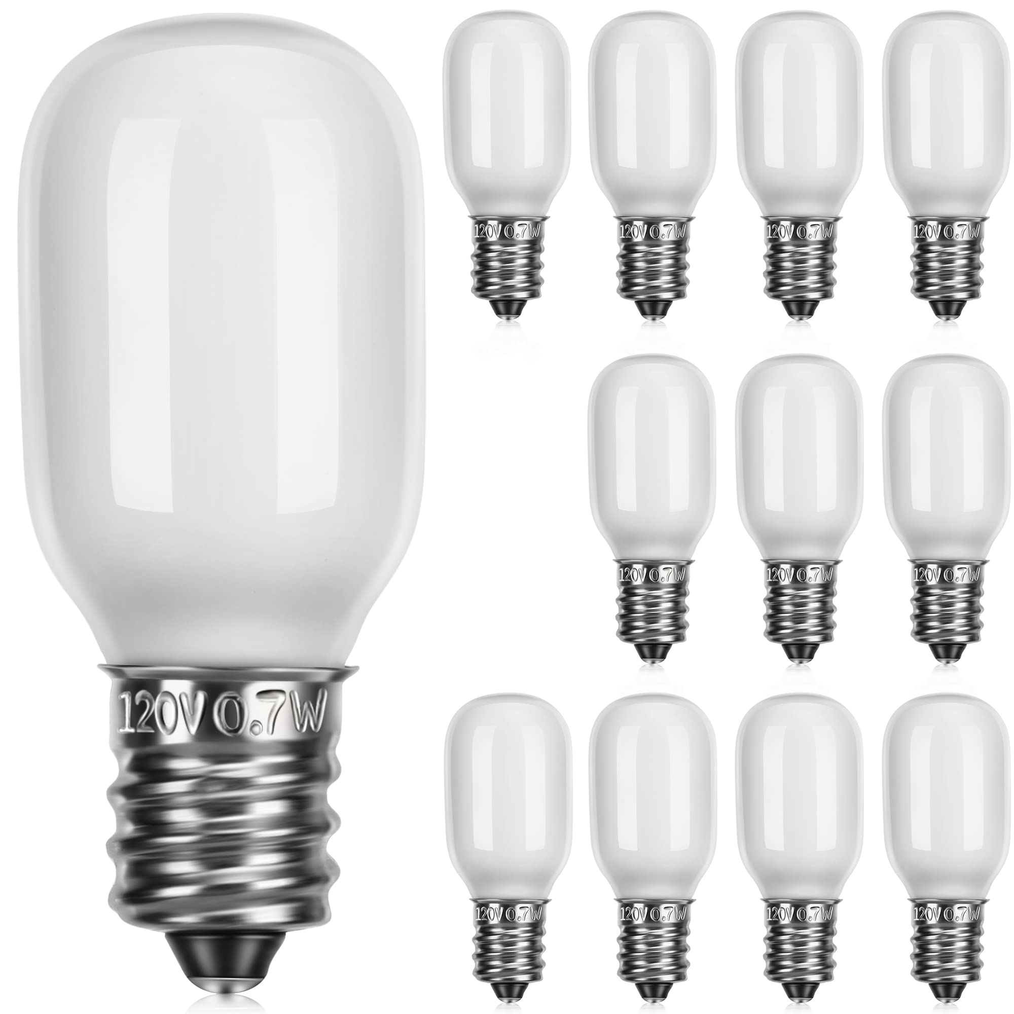 Meonum Christmas Village Replacement Light Bulbs  E12 Candelabra Base T20 Led Bulbs  0.7W 120V Replacement Light Accessories For Villages Houses  Christmas Tree  Halloween Pumpkin(12 Pieces)