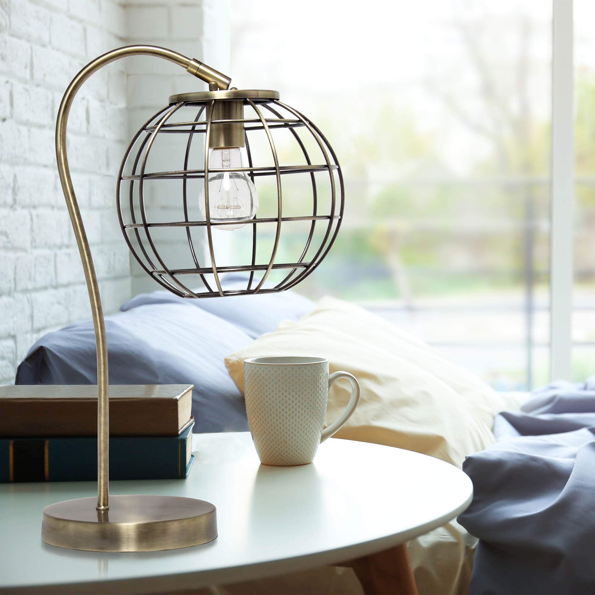 LALIA HOME Arched Metal Cage Table Lamp, Antique Brass, 9inL x 11inW x 20inH, Model LHT-5061, Metal Construction