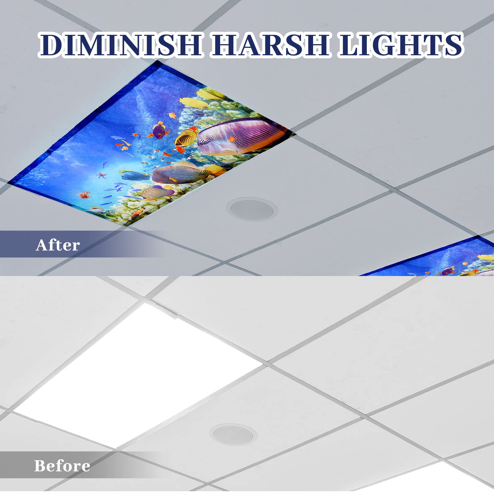 Hortsun 4 Pack Fluorescent Light Covers Magnetic Filters 4x2 Feet Ocean