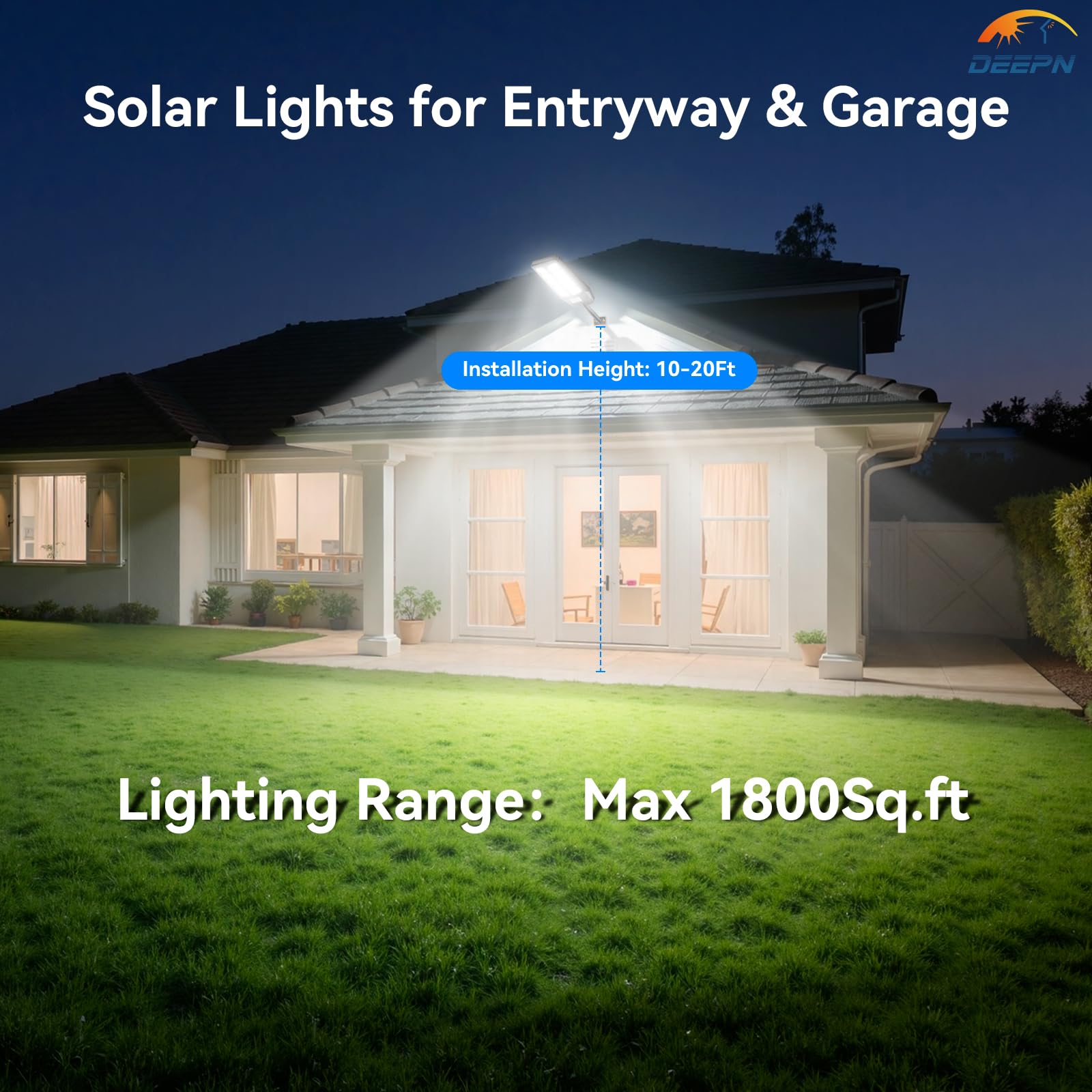 Deepn Solar Lights Outdoor, IP66 Waterproof, 6500K Motion Sensor, Remote Control, Black, Model TW1001, 3 Pack
