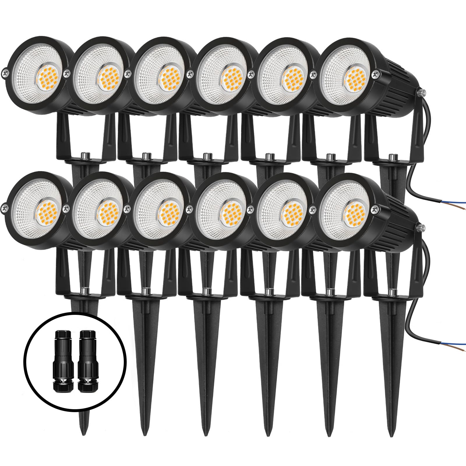 REEGOLD Low Voltage Landscape Lights Outdoor: 7W 700LM LED Landscape Lighting with Connectors for Tree Garden Yard Pathway | 12V 24V Warm White 2700K Spotlights | IP65 Waterproof | 12 Pack