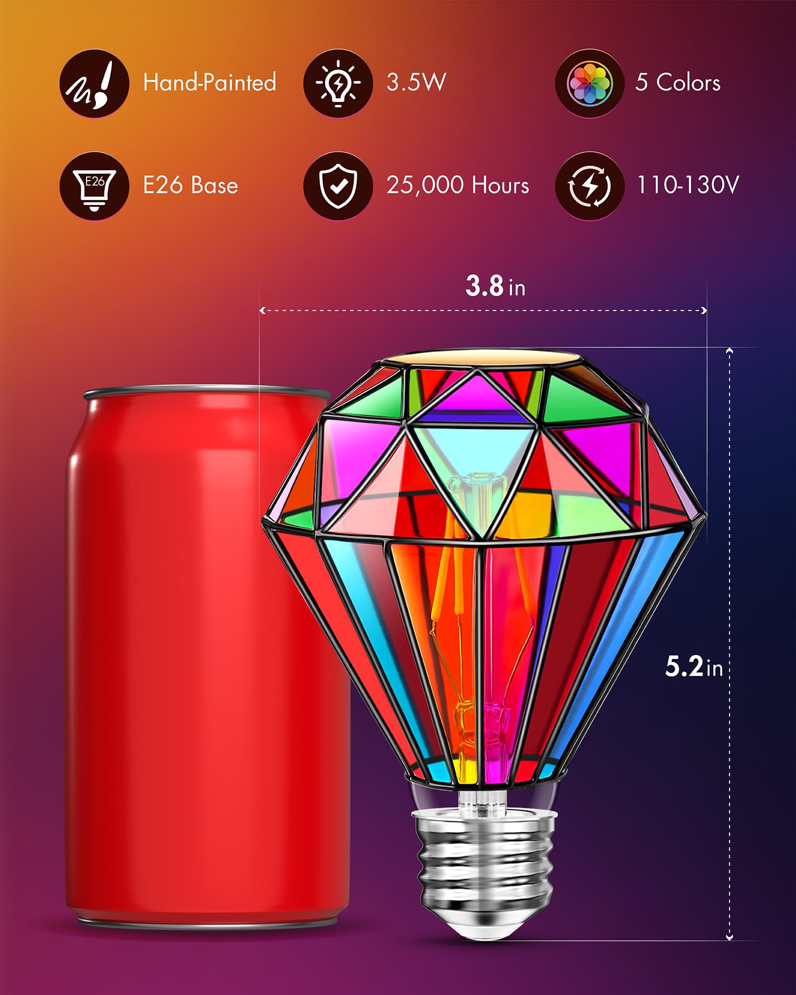 Eternyx Dimmable LED Stained Glass Light Bulb, G95 Model, 3.5W, Hand-discomfort-reducingted, Multicolor for Indoor and Decorative Use