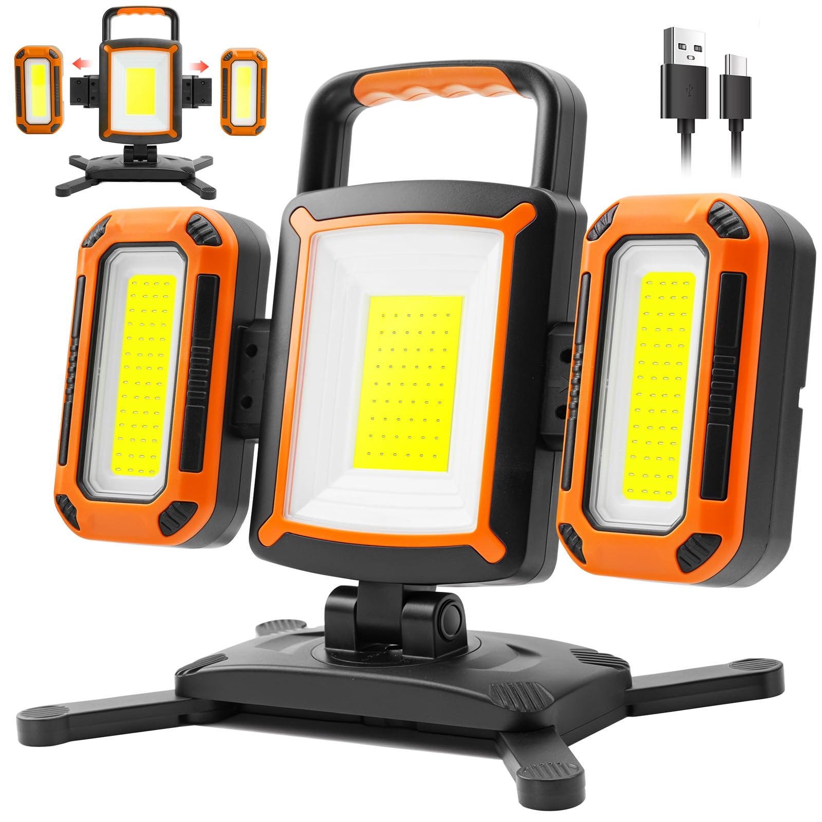 Tresda 3-in-1 Modular Rechargeable Work Light, 50W 5000LM Portable LED Work Lights with Detachable Dual Side Lights, 9 Modes, 36