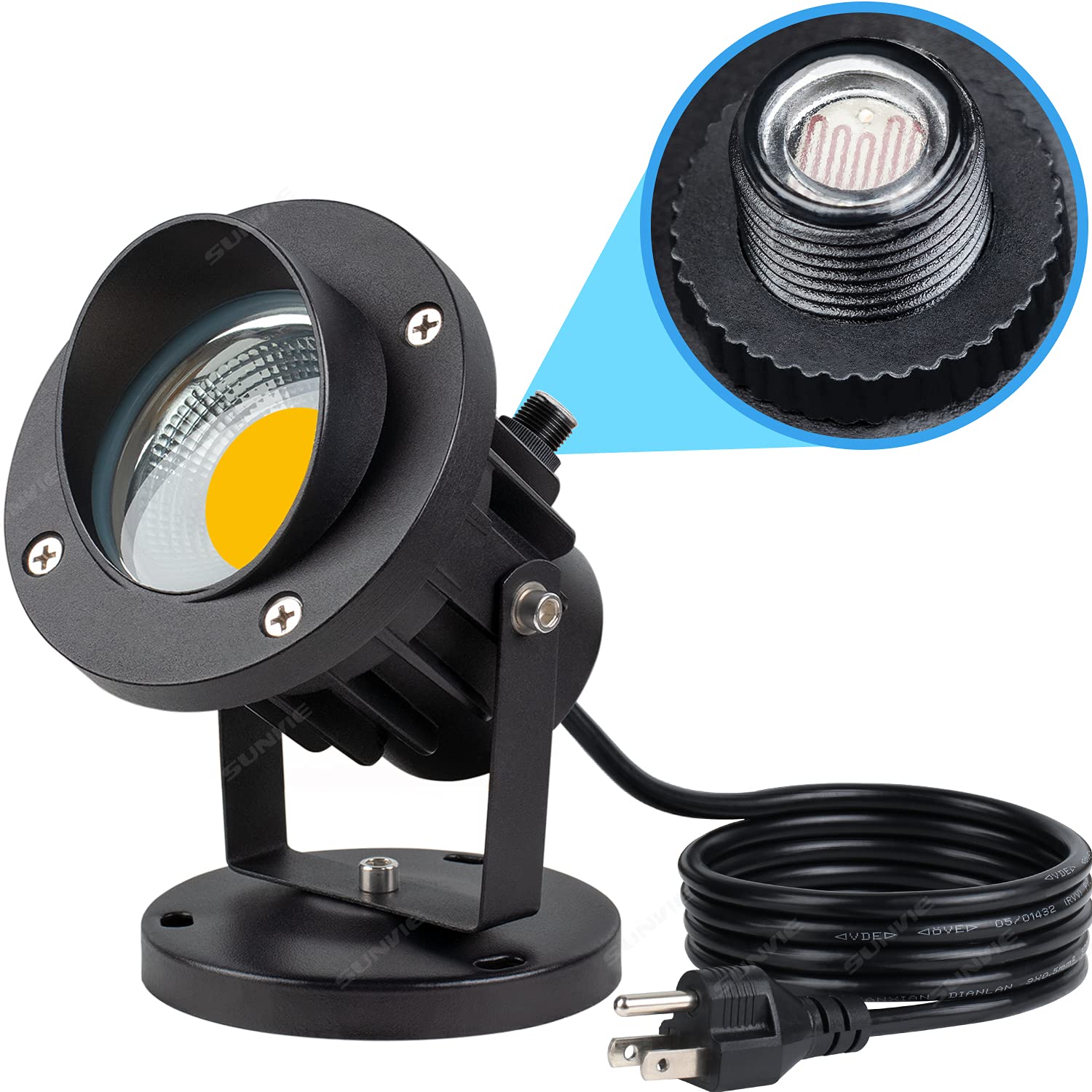 Sunvie 20W Led Spotlight With Photocell Sensor, Waterproof 3000K Warm White For Outdoor Lighting