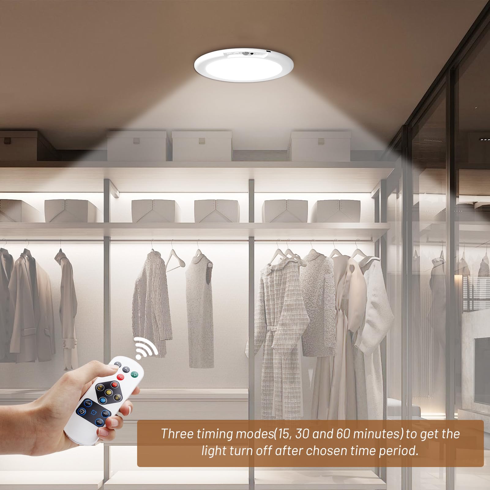 Rechargeable Ceiling Light, 7.5    Wireless Battery Operated Ceiling Light With Motion Sensor And Remote, Magnetic Dimmable Timm