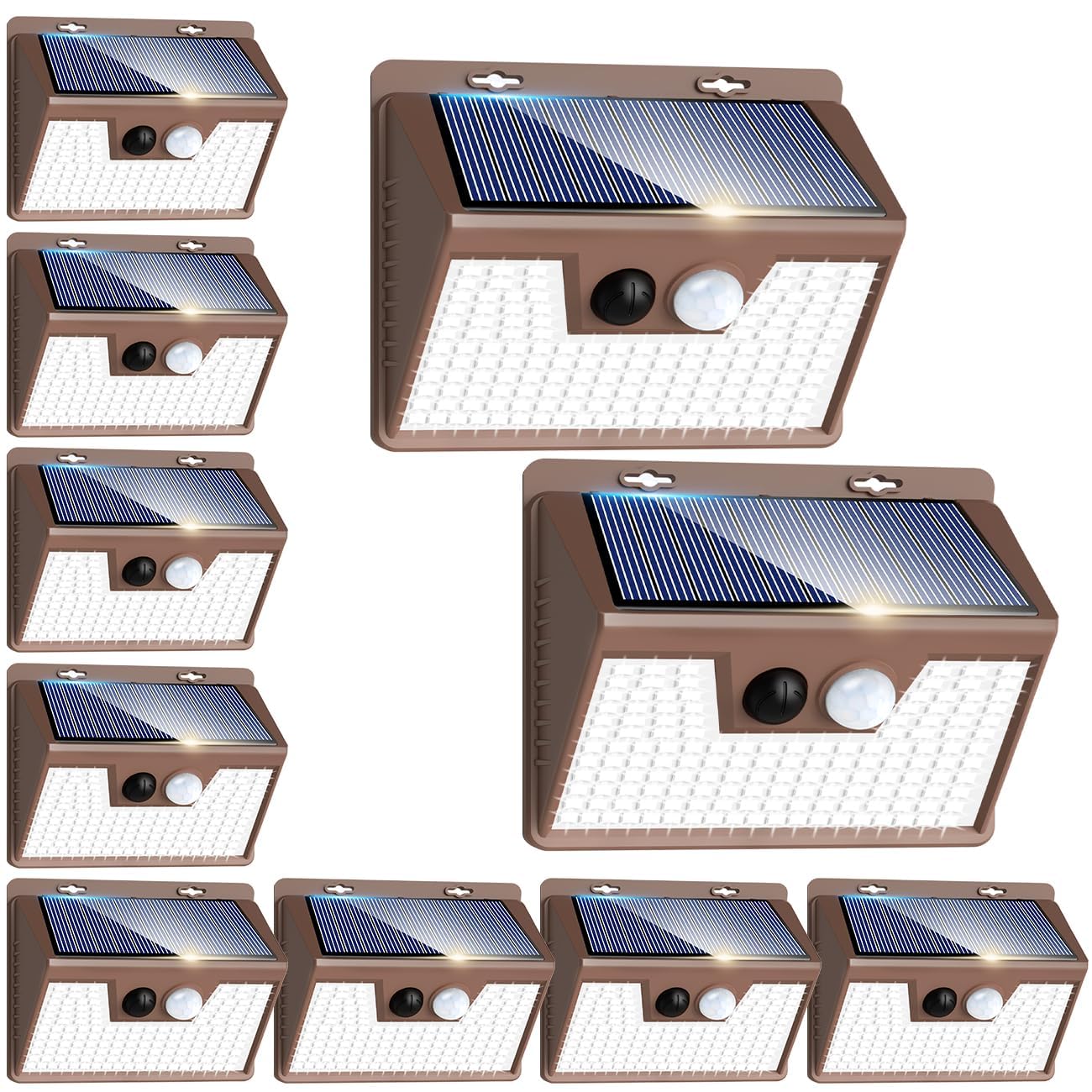 Peasur Solar Lights [10 Pack/140LED/Brown], Ultra-Bright Motion Sensor Outdoor Security Lights with 3 Working Modes, Waterproof 