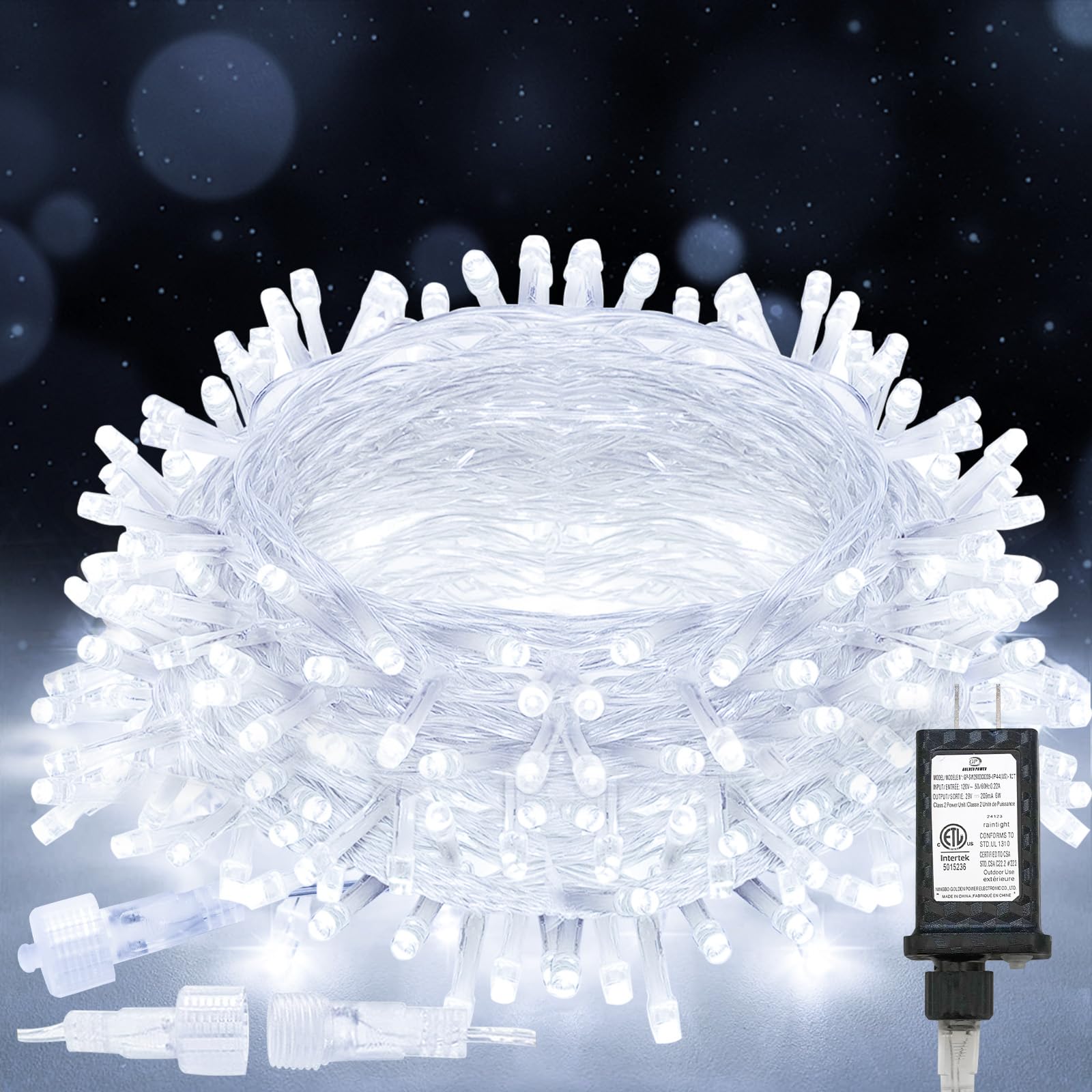 suddus 33ft 100 LED White String Lights, Connectable, 12 Modes, Indoor/Outdoor, Model SD-100STRW