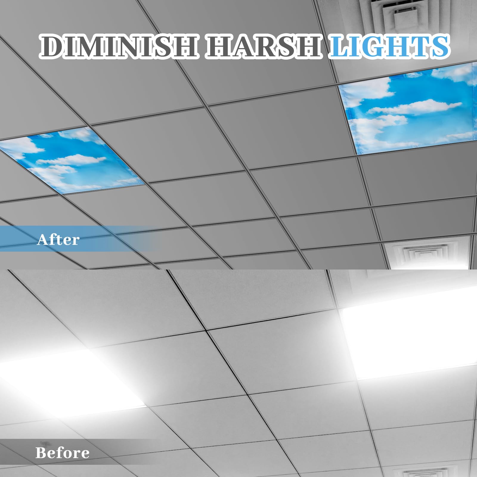 VIHOSE Fluorescent Light Covers, 2x2 Feet, Magnetic Filters, Reduces Glare, Polyvinyl Chloride, Sky Cloud, Model ANB-VIHOSE-074