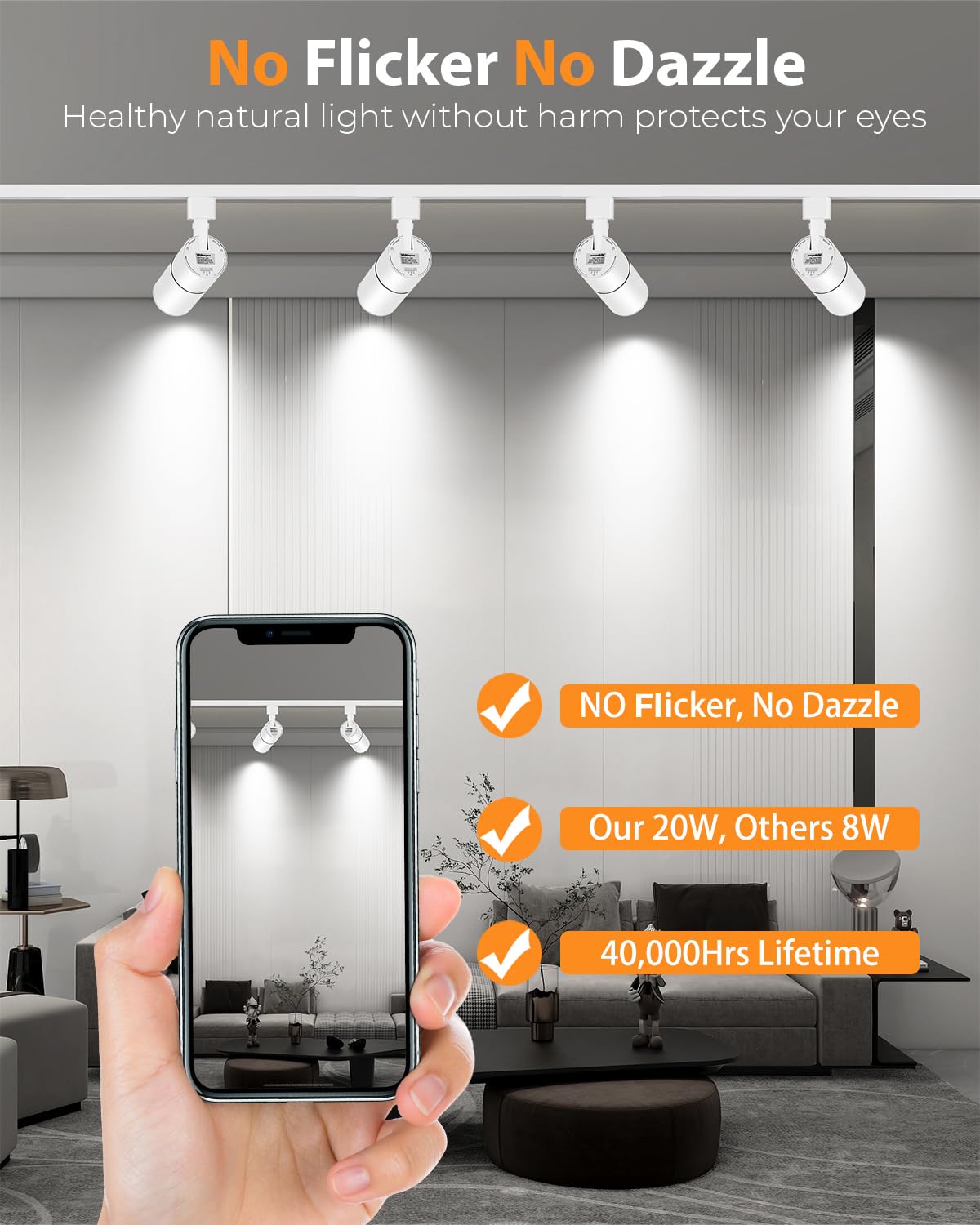 Vanoopee 20W Dimmable Led Track Lighting Heads, 3000K-5000K, 6 Pack,