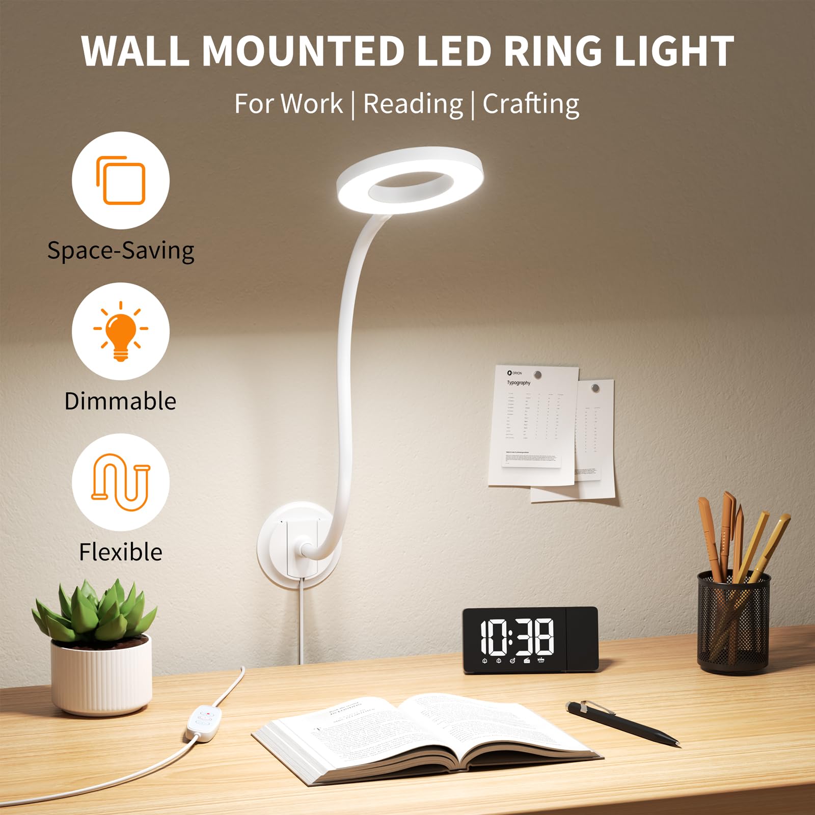 Kaulsoue Wall Mounted Reading Light, Book Light In Bed At Night, Reading Lamp For Bedroom Bedside Headboard, Eye Care 5 Color &