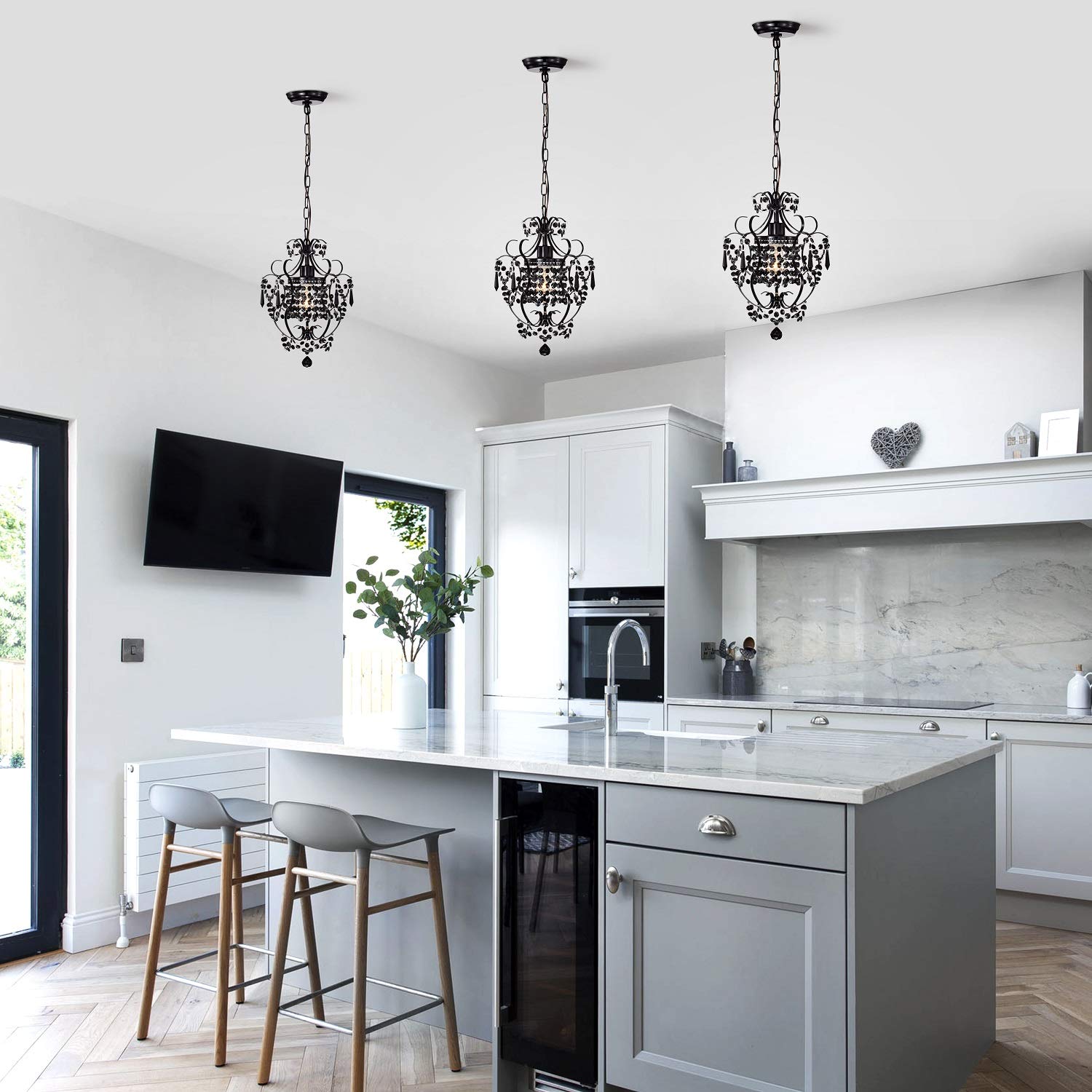Antique House Black Chandelier Small Crystal Chandelier Lighting Modern Mini Hanging Light Fixtures With 1 Light