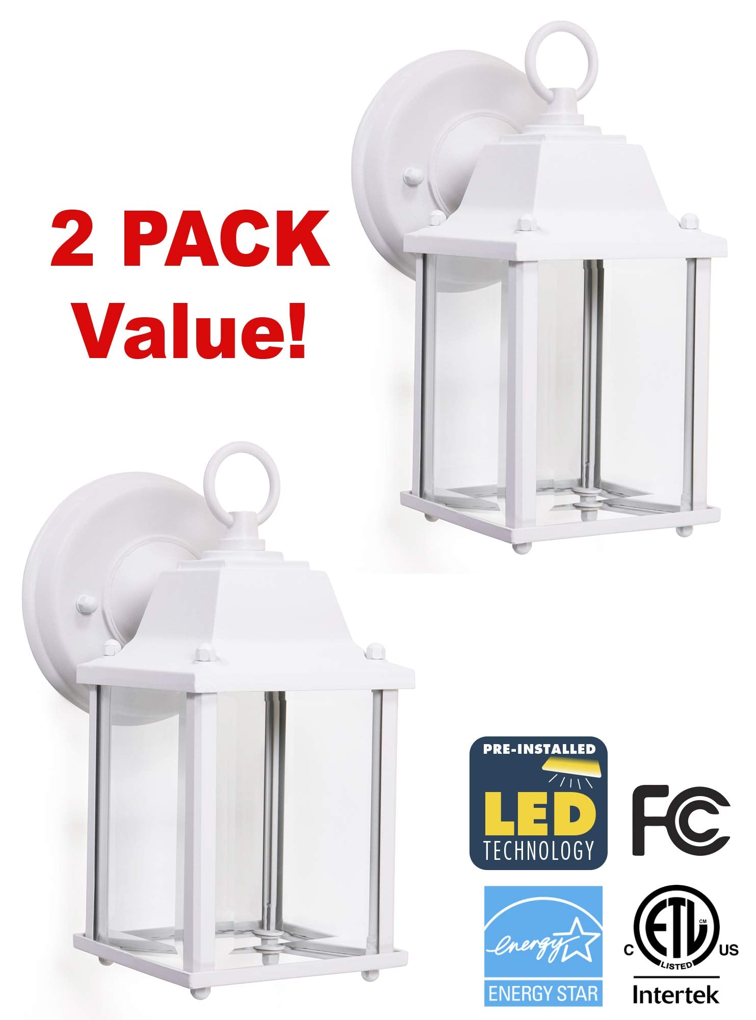 Coramdeo Outdoor Porch Light, Matte White Aluminum Sconce, 800 Lumens, 9.5W Led, Wet Location, 5-Year Warranty