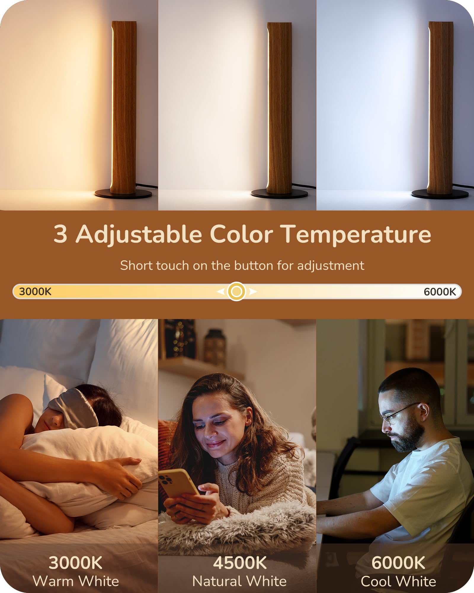 Edishine Led Table Lamp, Small Bedside Lamp With 3 Color Temperature & Stepless Dimmable, Memory Function, One-Step Installation
