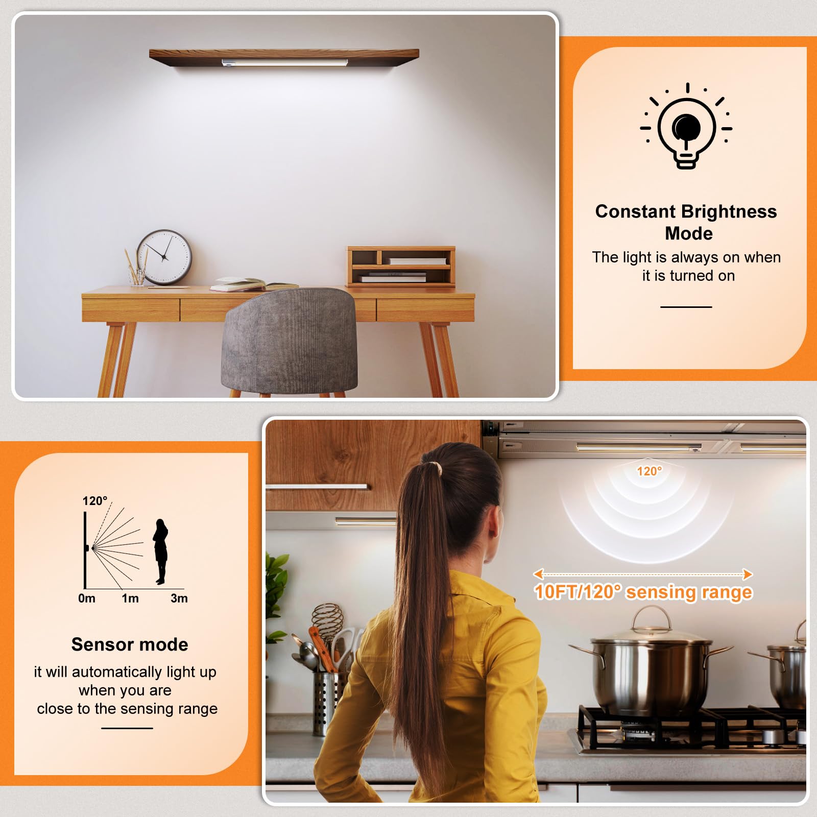 Coolpub Under Cabinet Lighting, Motion Sensor, Rechargeable 2500mAh, Remote Control, 3 Color Temps, Wireless, White, Model HKL1003