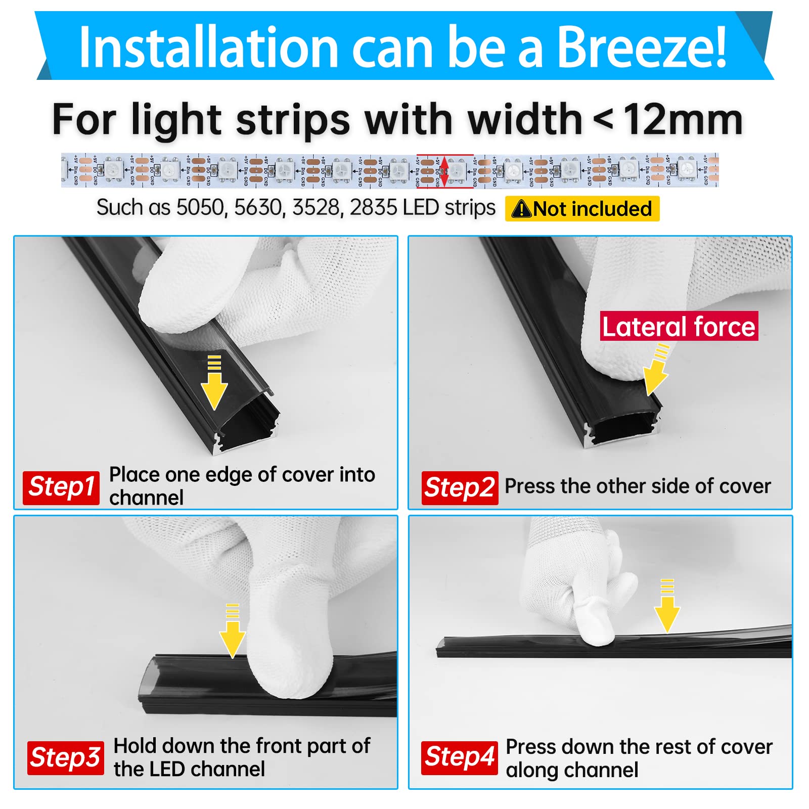 Muzata 10Pack 3.3Ft/1M Led Channel Black Aluminum U Shape Led Strip Channel With Transparent Smoky Black Cover Easy Installation U1Sw Bb 1M