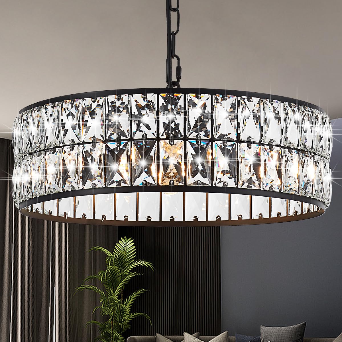 Salaiwei 16    4-Light Modern Crystal Chandeliers Black Dinning Room Light Fixture, Round Pendant Light Kitchen Island Chandelie