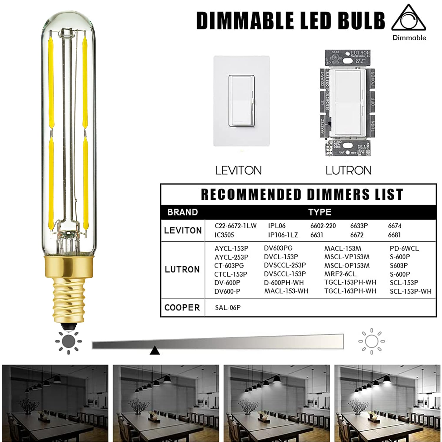 Leools T6 Led Bulb Dimmable 6W Equal 60 Watt Light Bulbs,5000K Daylight White T6 E12 Candelabra Bulb 60 Watt For Chandeliers,Cei