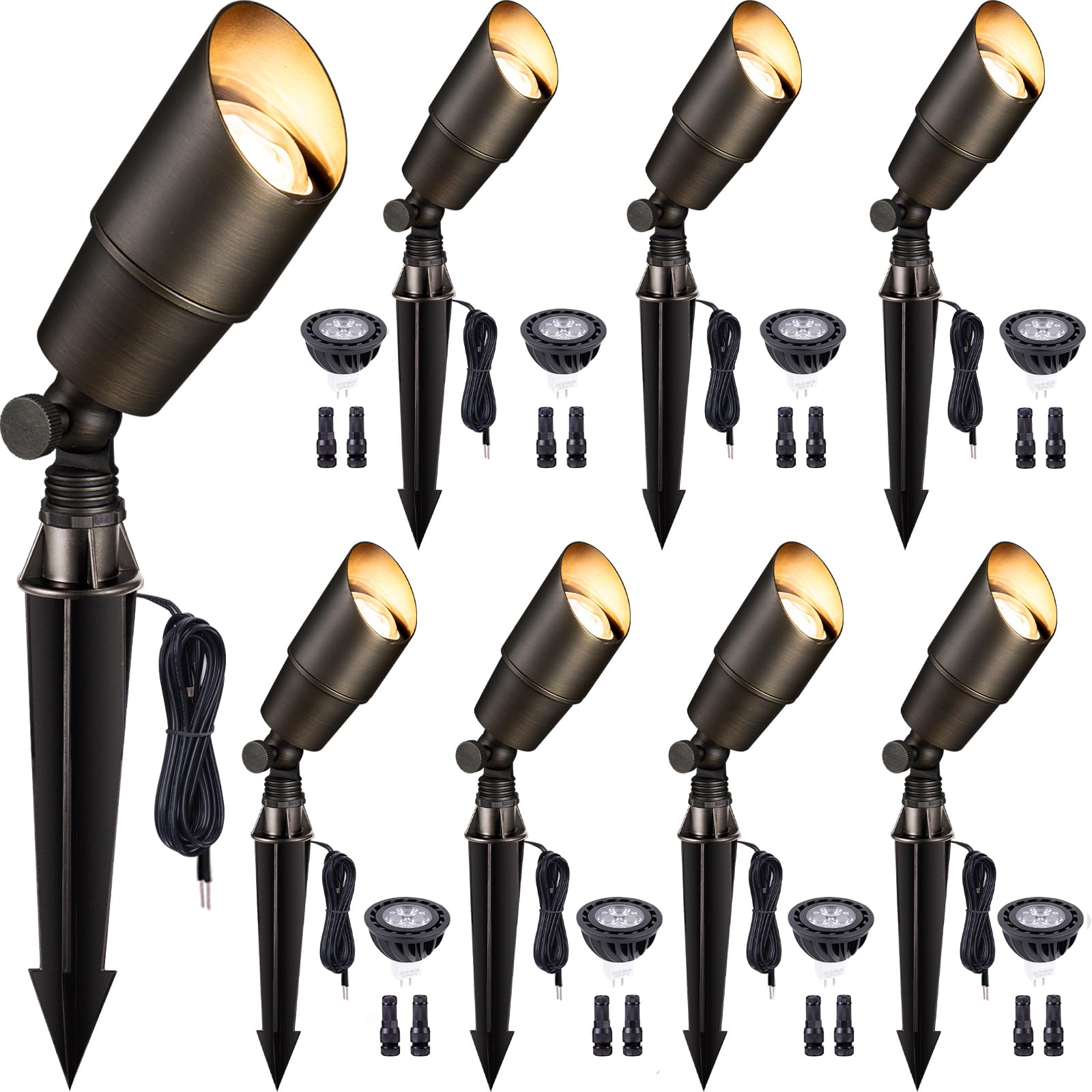 Gardenreet Spot Light Brass - Outdoor Landscape Spotlights 12V, LED Low Voltage Landscaping Uplights, All Weather Hard-Wired Bro