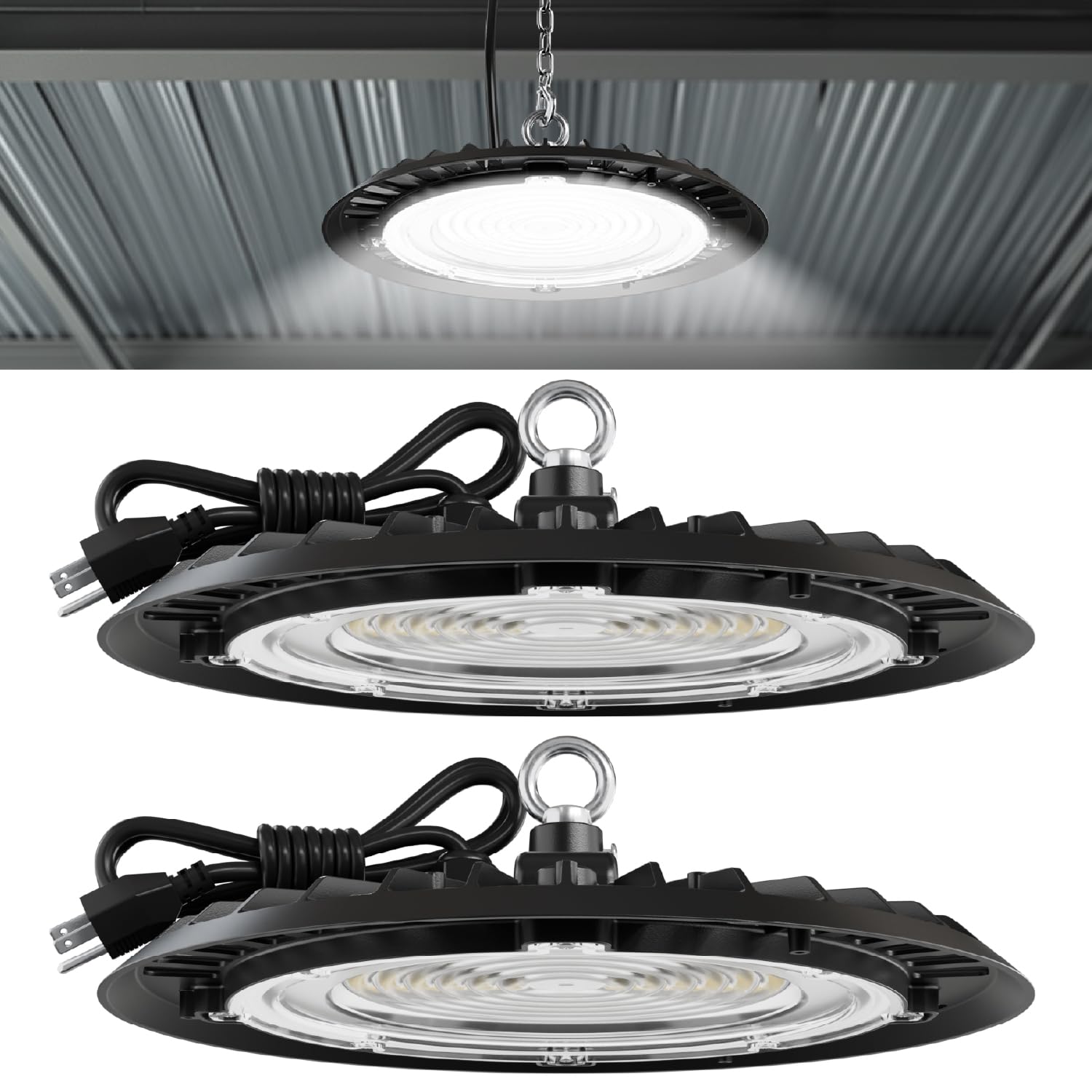 Sunco UFO LED High Bay Light, Shop Lights for Warehouse, Plug & Play, 19500 LM, 150W, 6000K Daylight Deluxe, Power Cord Included