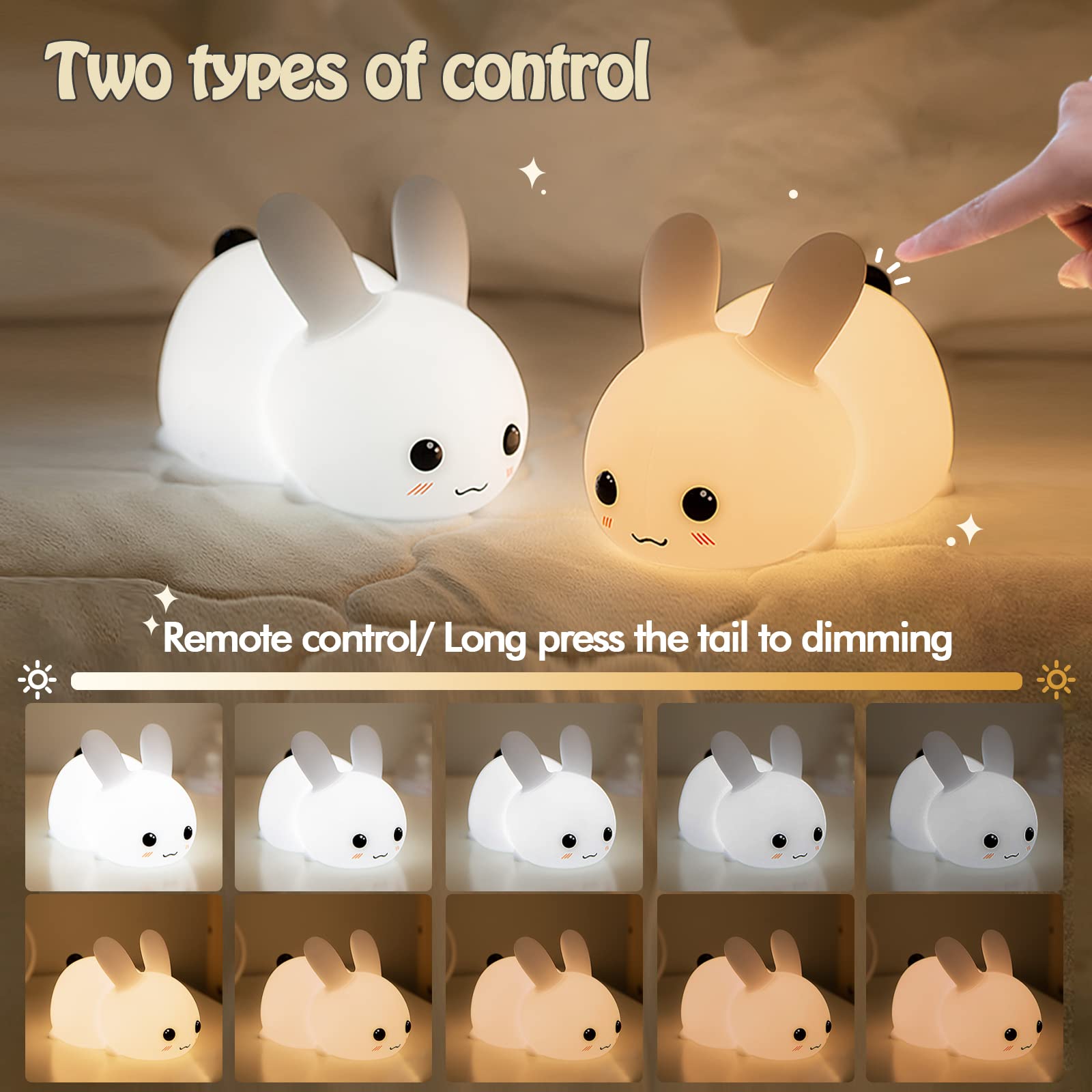 Qanyi Kawaii Bunny Night Lights For Kids, 7 Color Light Silicone For Baby Nursery, Portable Usb Rechargeable Bedside Lamp For To