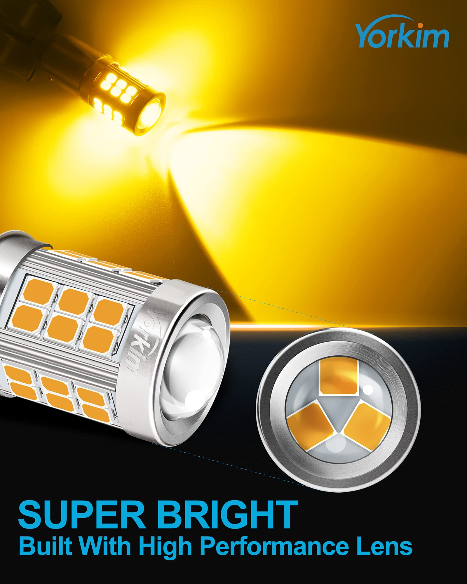 Yorkim 1157 Led Bulb Amber, 1157 Led Turn Signal Bulb, 2357 Led Bulb 2057 7528 Bay15D Replacement For Turn Signal Blinker Lights