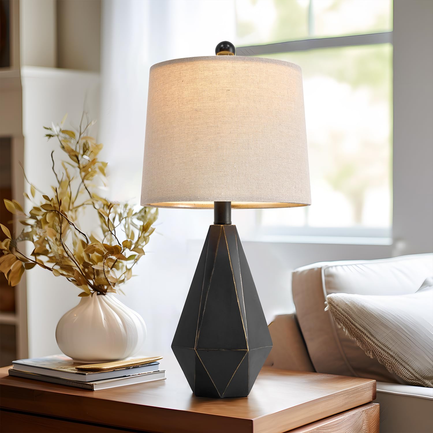 PoKat Table Lamps Set of 2, 20.25'' Black Farmhouse Bedside Lamps for Bedroom and Living Room