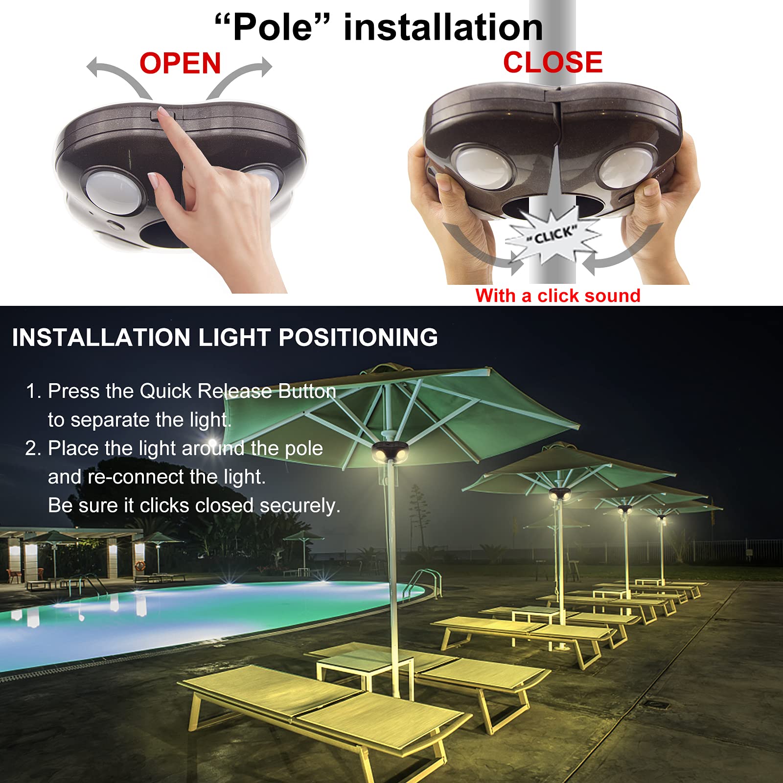 HONWELL Patio Umbrella Light, Wireless LED with Remote, 12 Color Changing, Brown, Model H1040IR-16C-1B